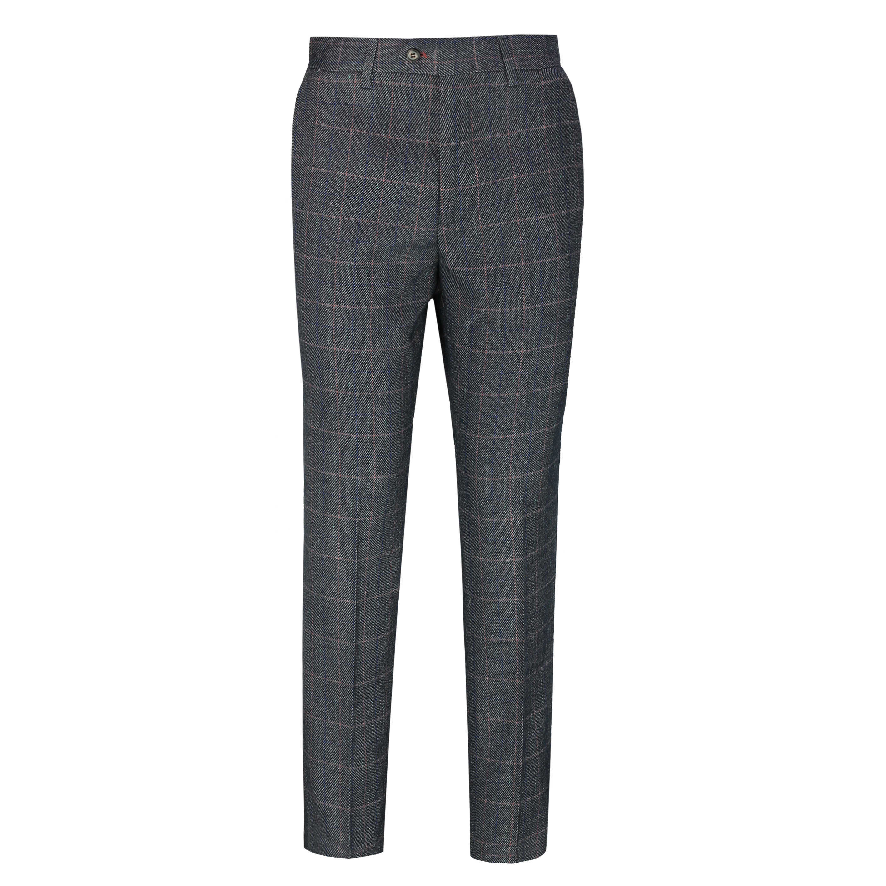 Jules - Mens Grey Tweed Check Herringbone Trousers