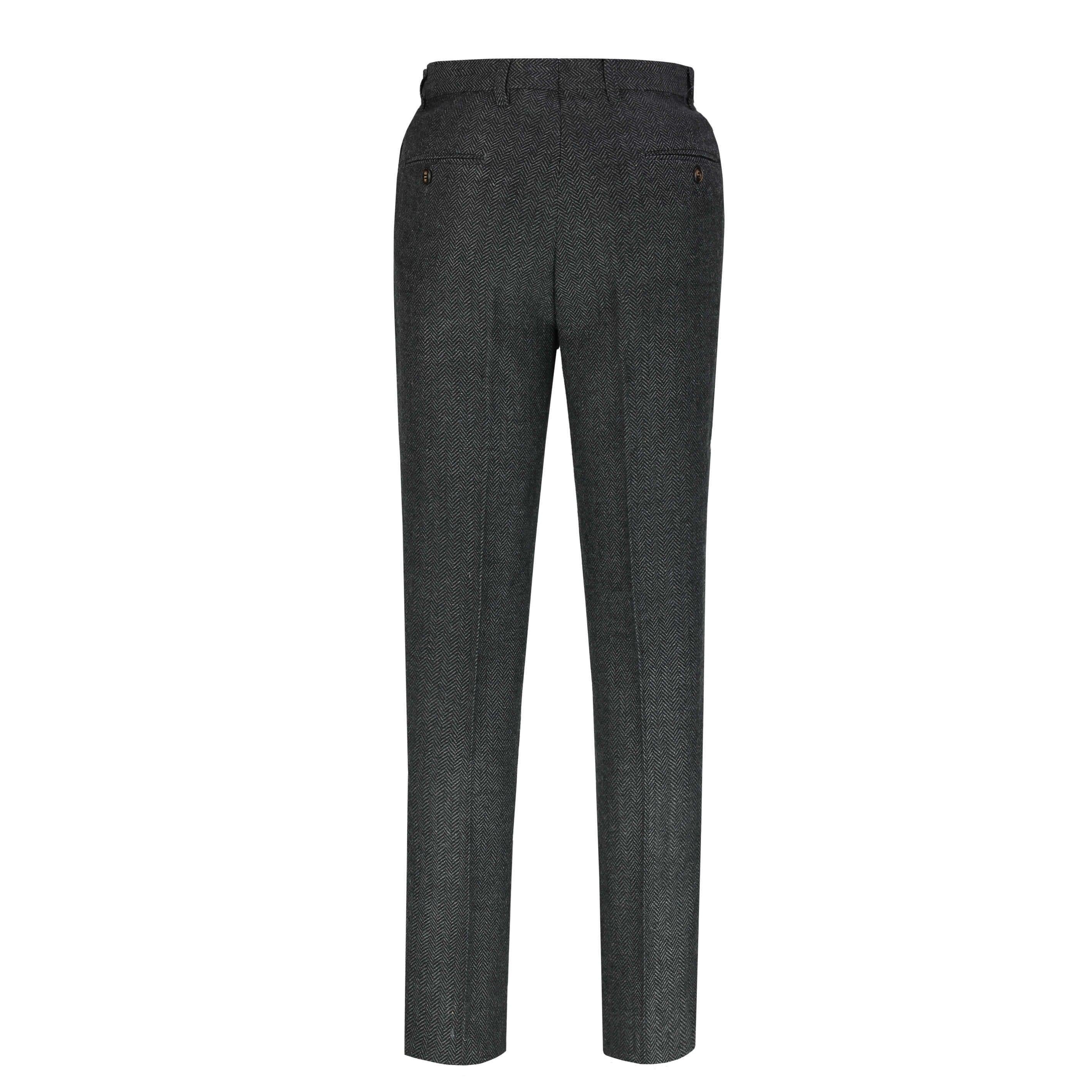 Mens Grey Herringbone 1920s Tailored Fit Suit Pants