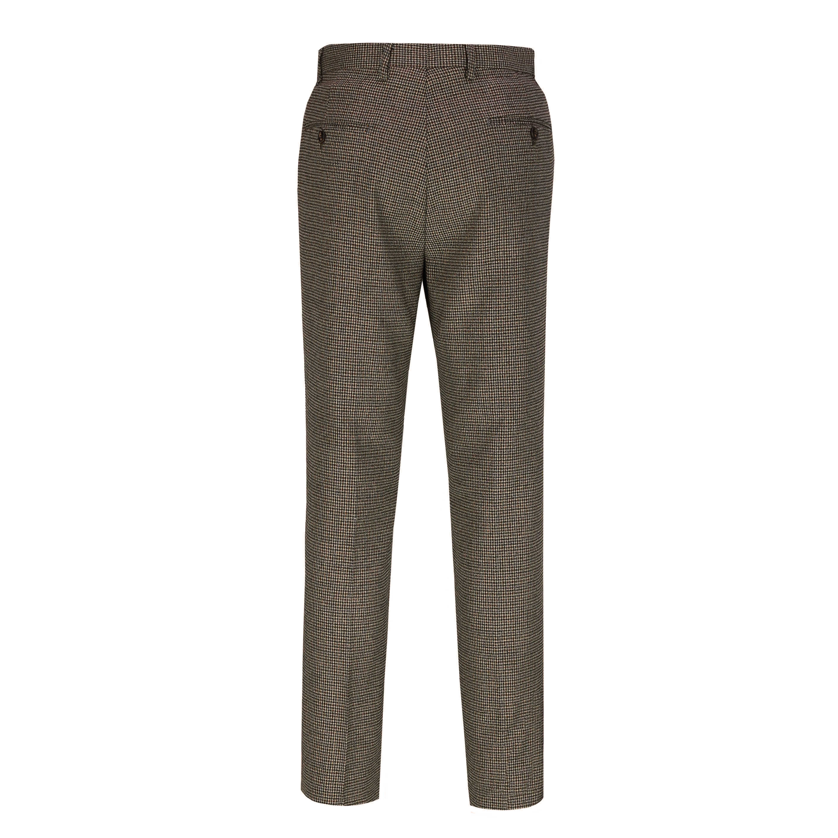 Edgar -  Mens Brown Check Tweed Vintage Tailored Fit Suit Pants