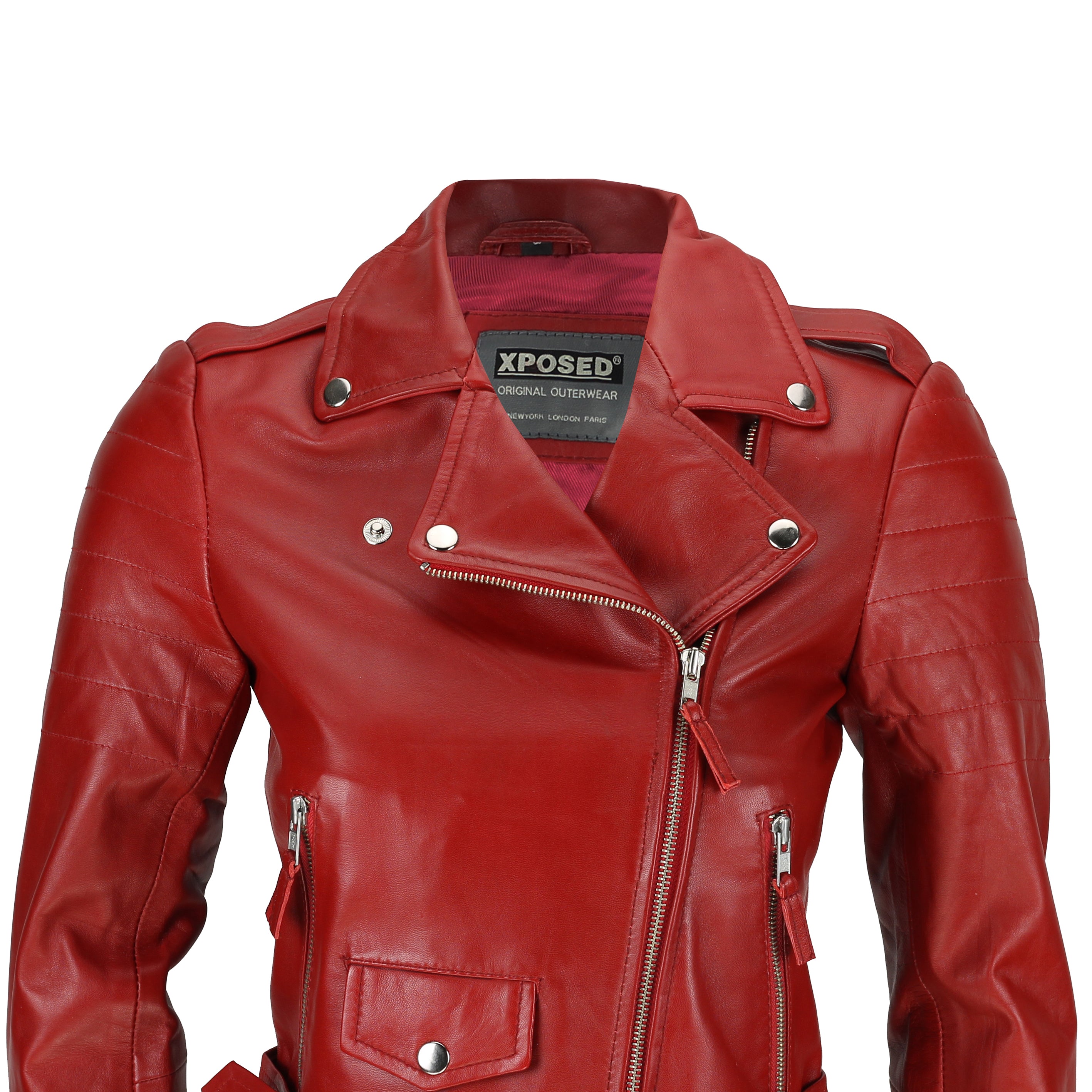 RED BIKER LEATHER JACKET FOR LADIE'S