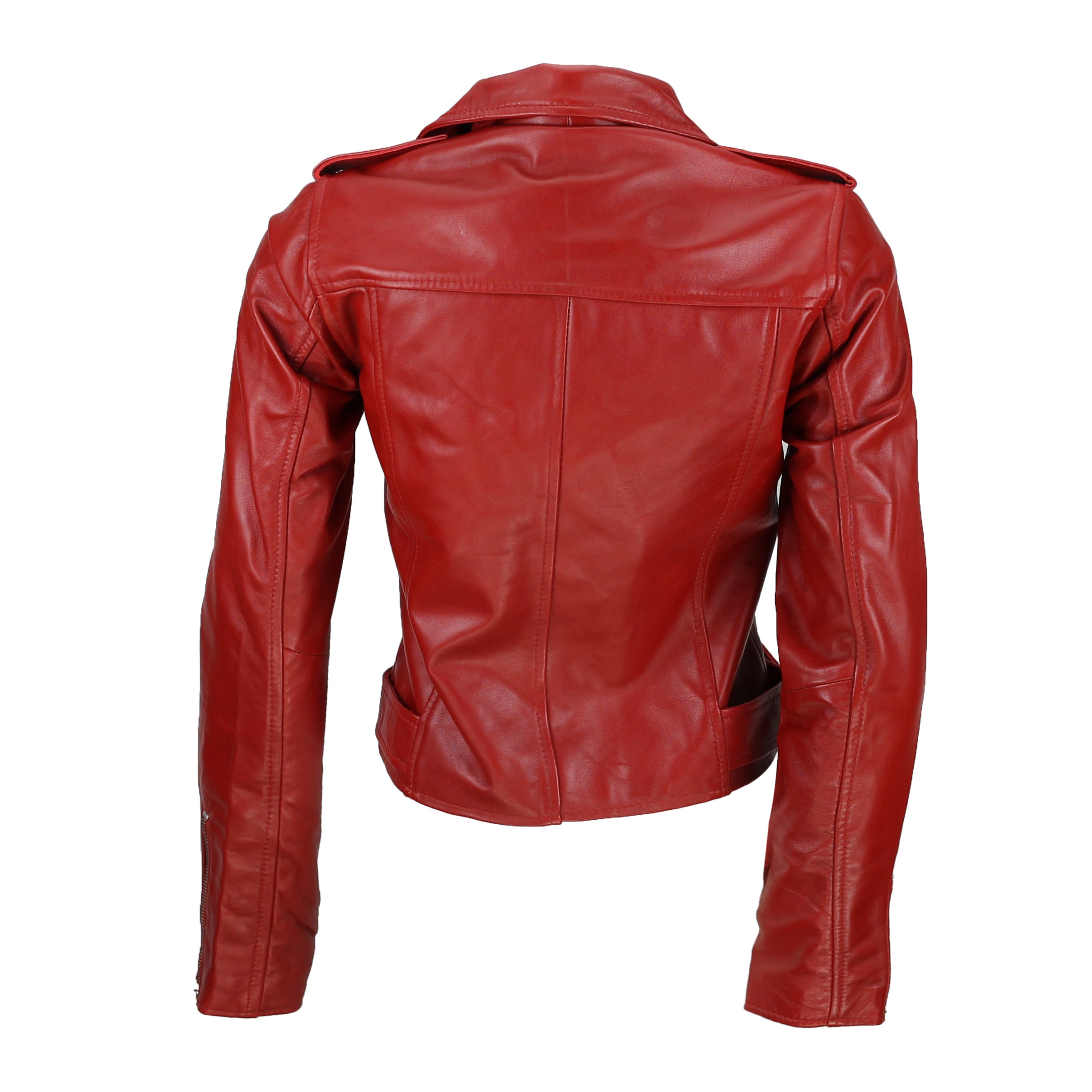 LADIES BIKER LEATHER JACKET IN RED