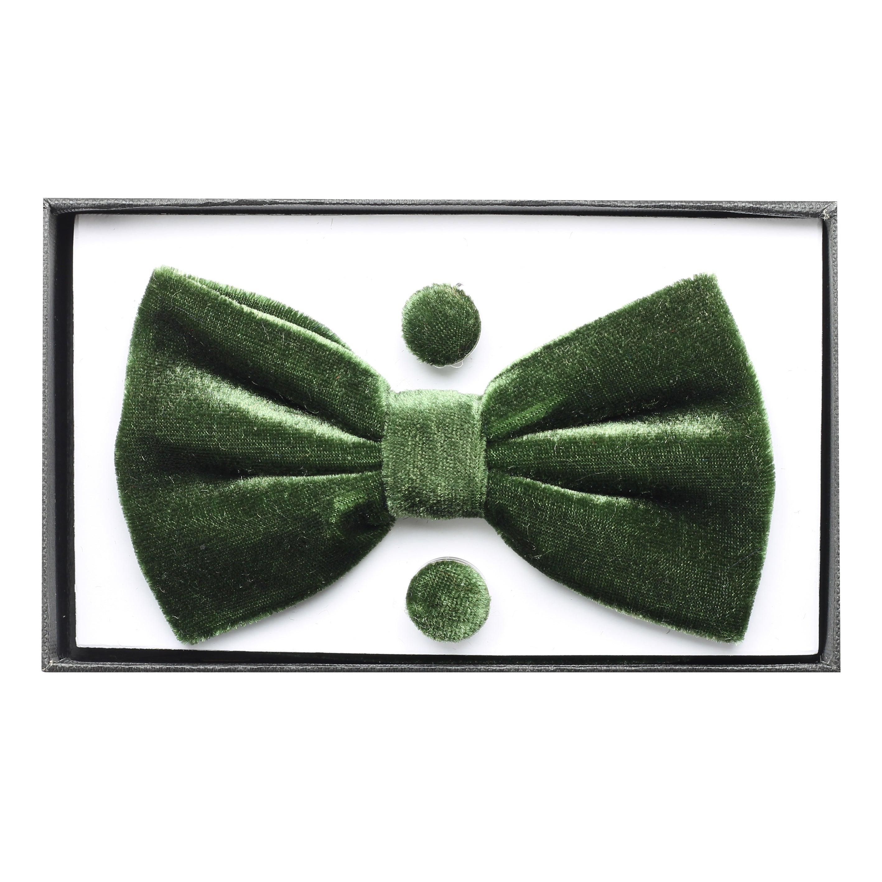 Green Shiny Velvet Bow Tie With Cufflink Pocket Square
