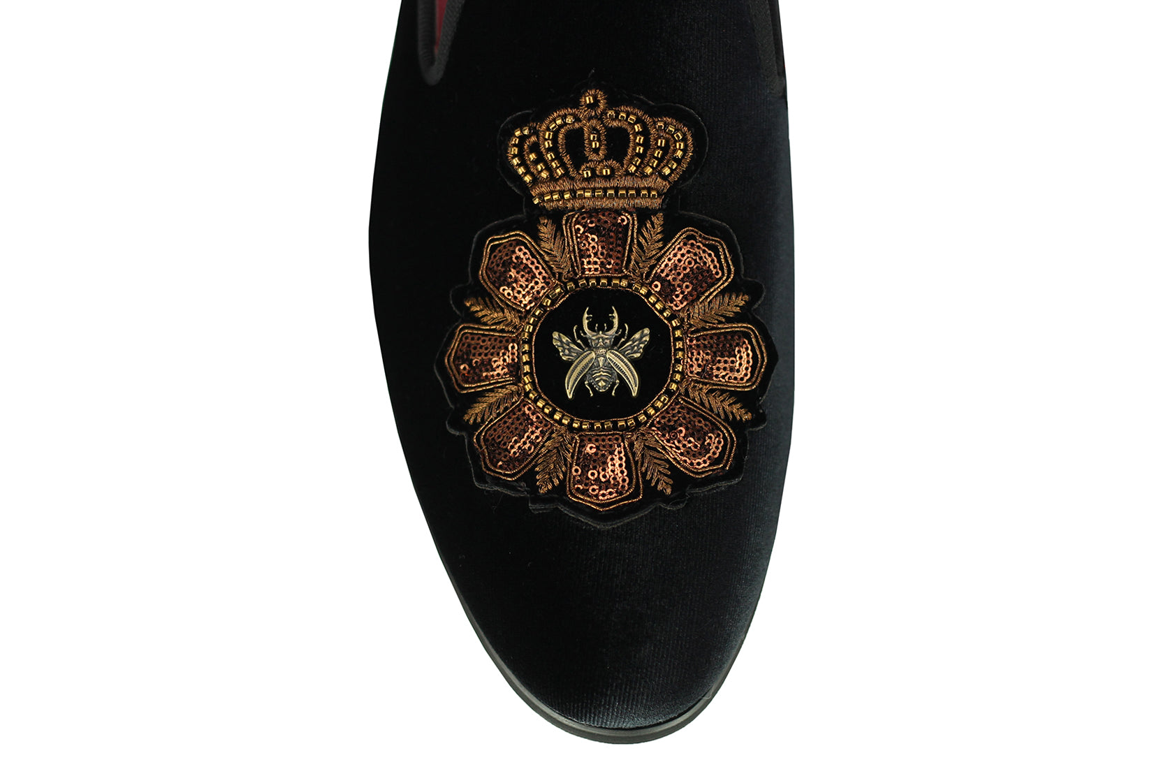 Mens Velvet Loafers Bee Crown Embroidered Vintage Dress Shoes Slip On Slippers Black