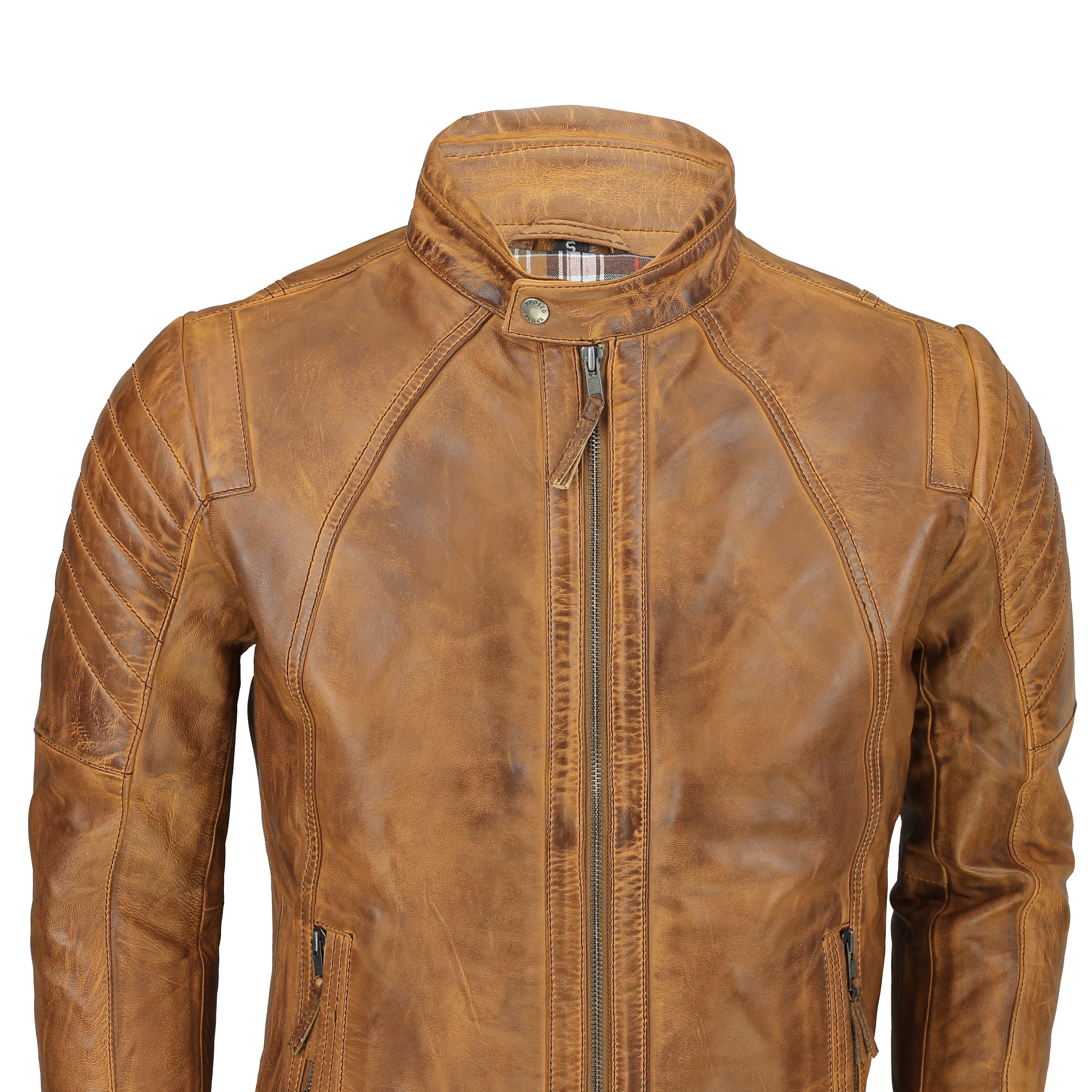 MEN’S TAN BIKER LEATHER JACKET