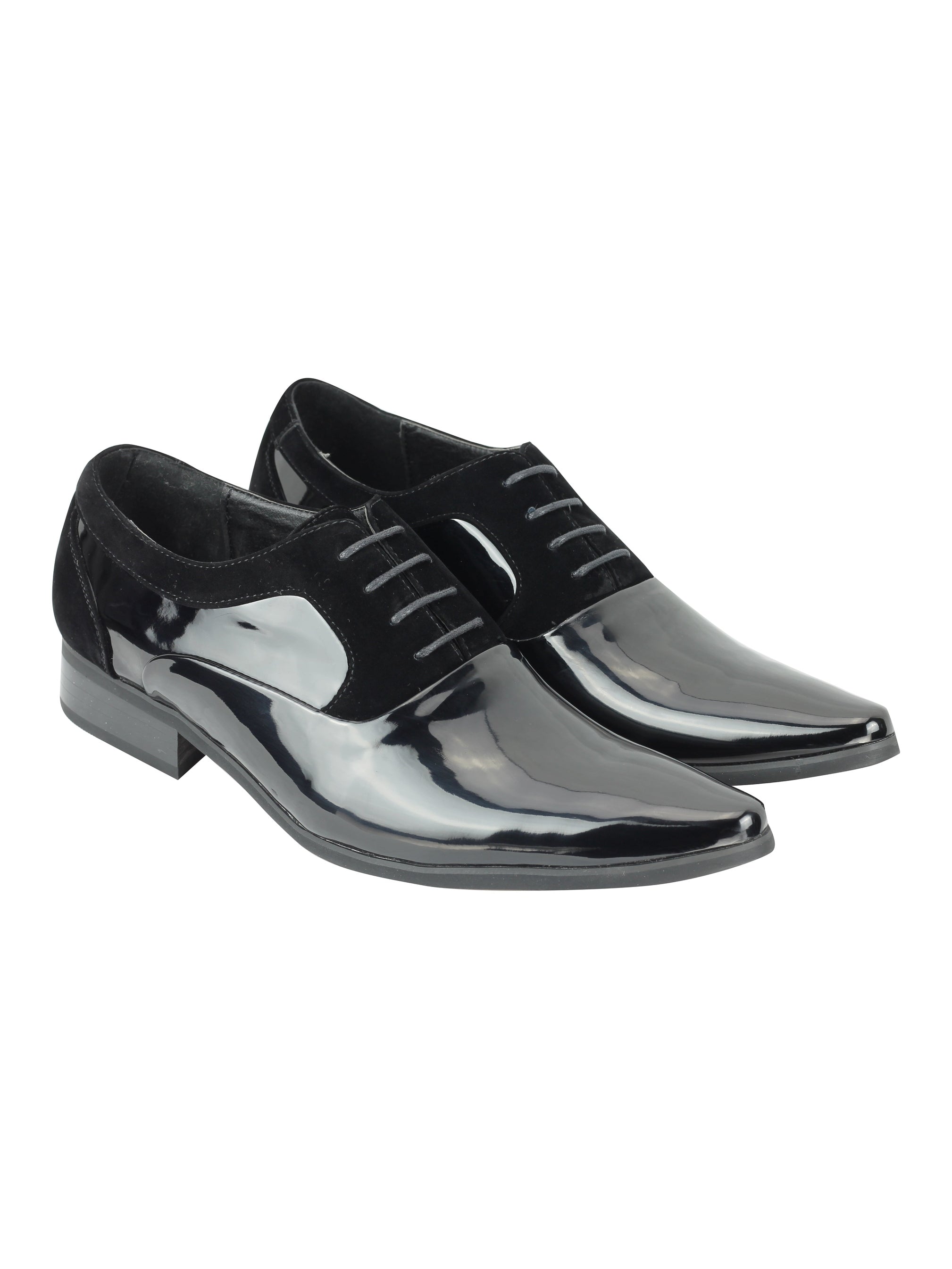 SHINY FAUX LEATHER FORMAL LACE UP SHOES IN BLACK