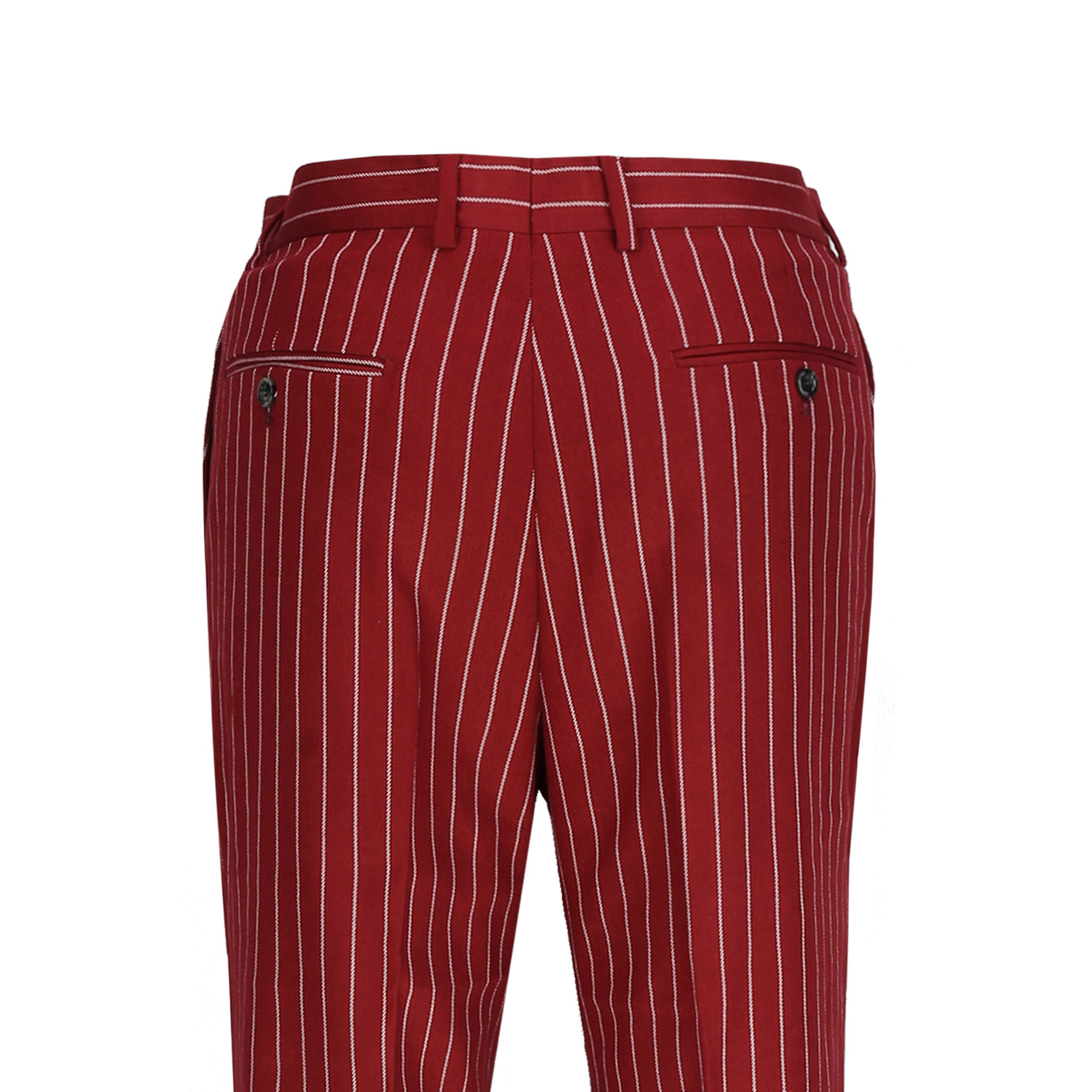 Terry - Mens Maroon Tweed Pinstripe Trousers