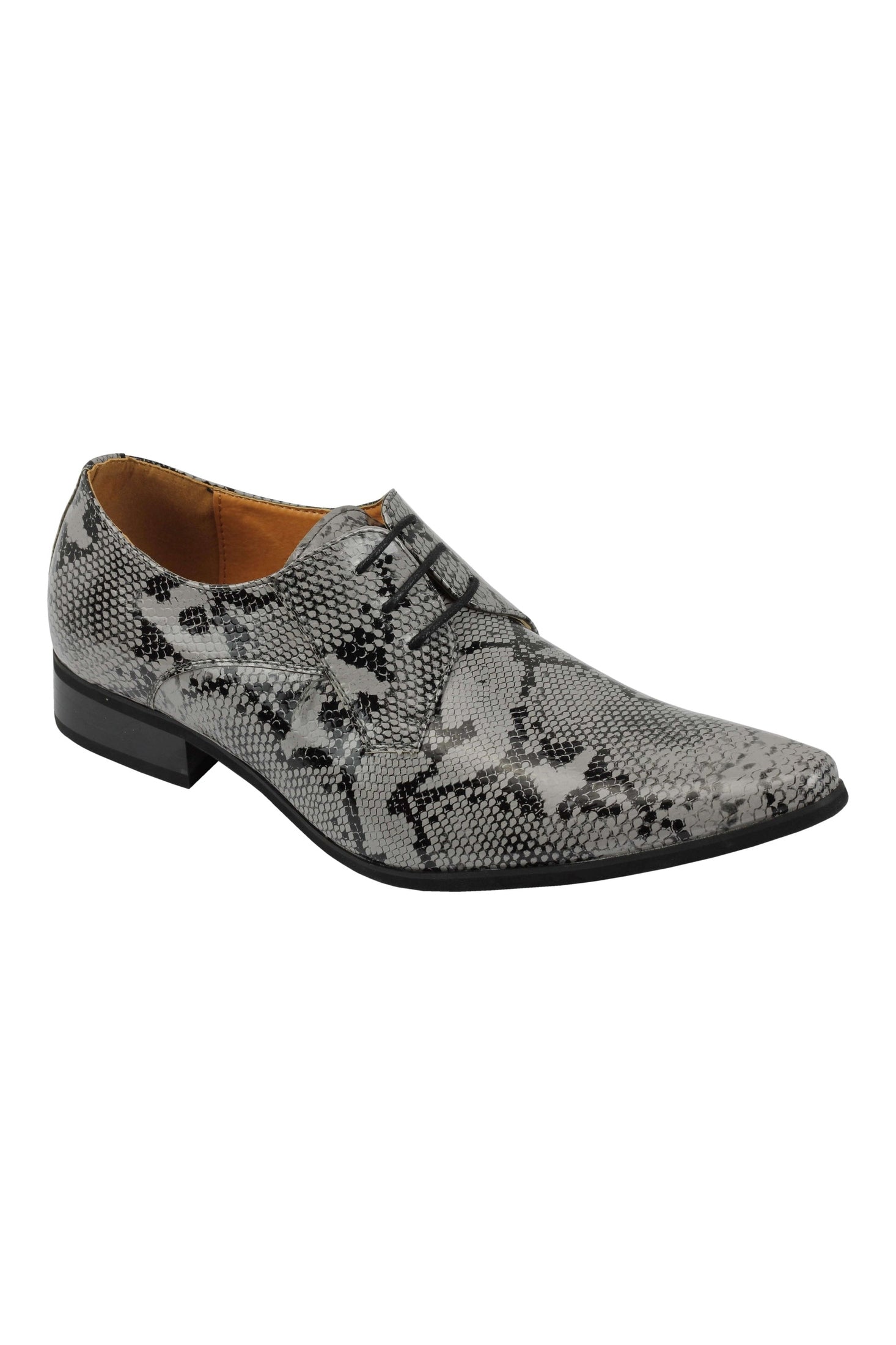 SHINY PATENT FAUX LEATHER SHOES IN GREY