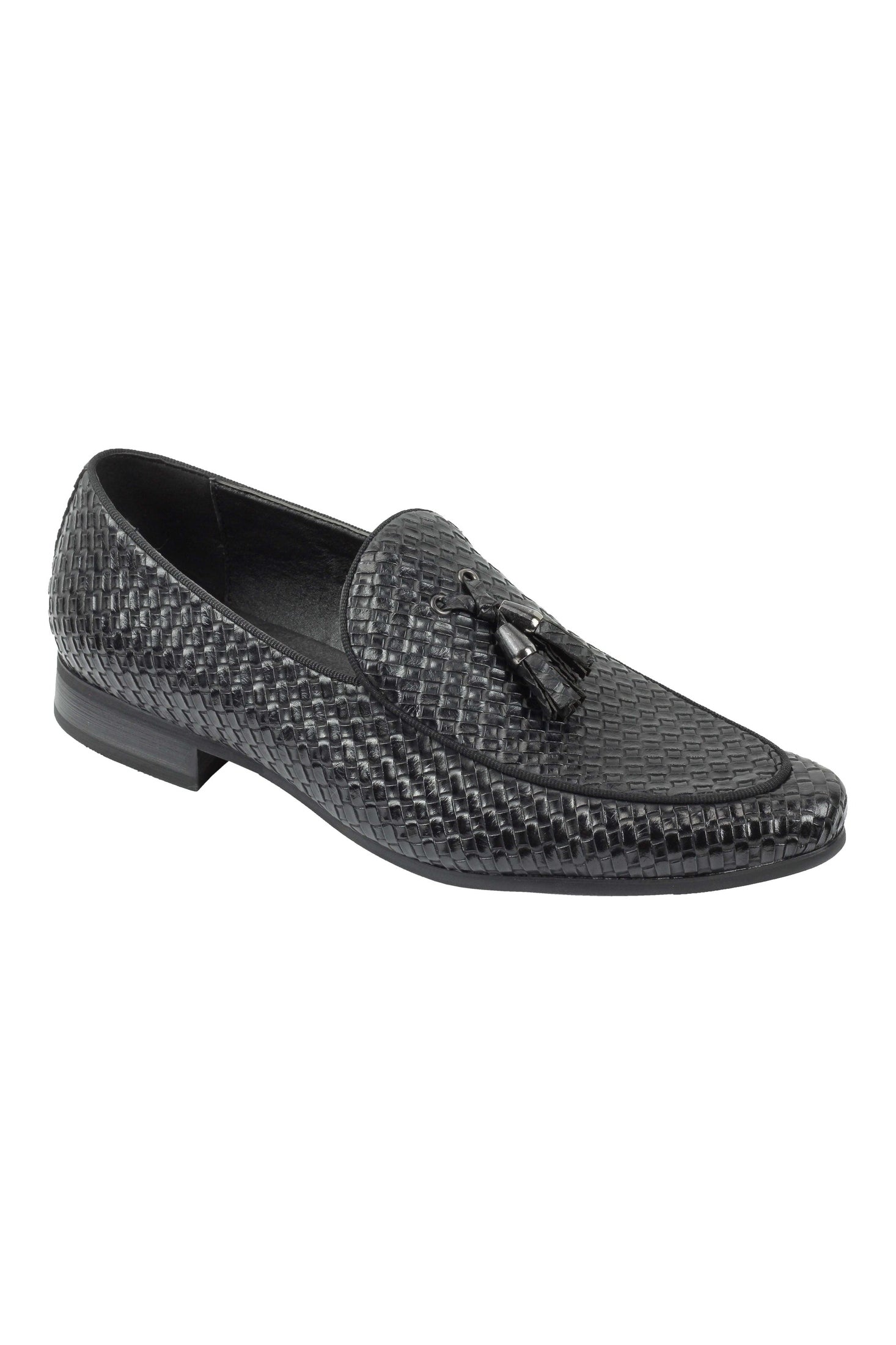 FAUX LEATHER TASSEL MOCCASIN LOAFERS IN BLACK