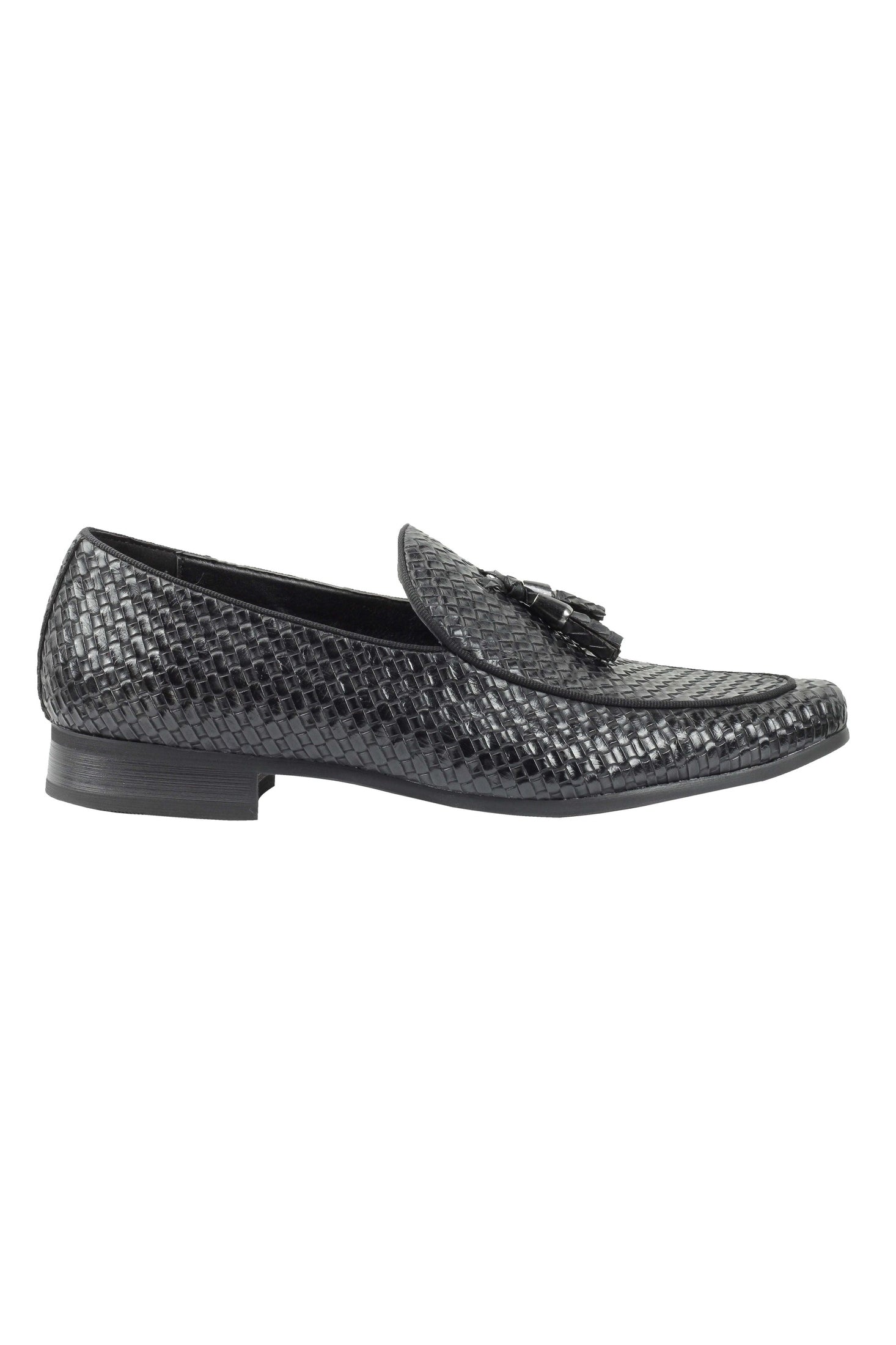 FAUX LEATHER TASSEL MOCCASIN LOAFERS IN BLACK