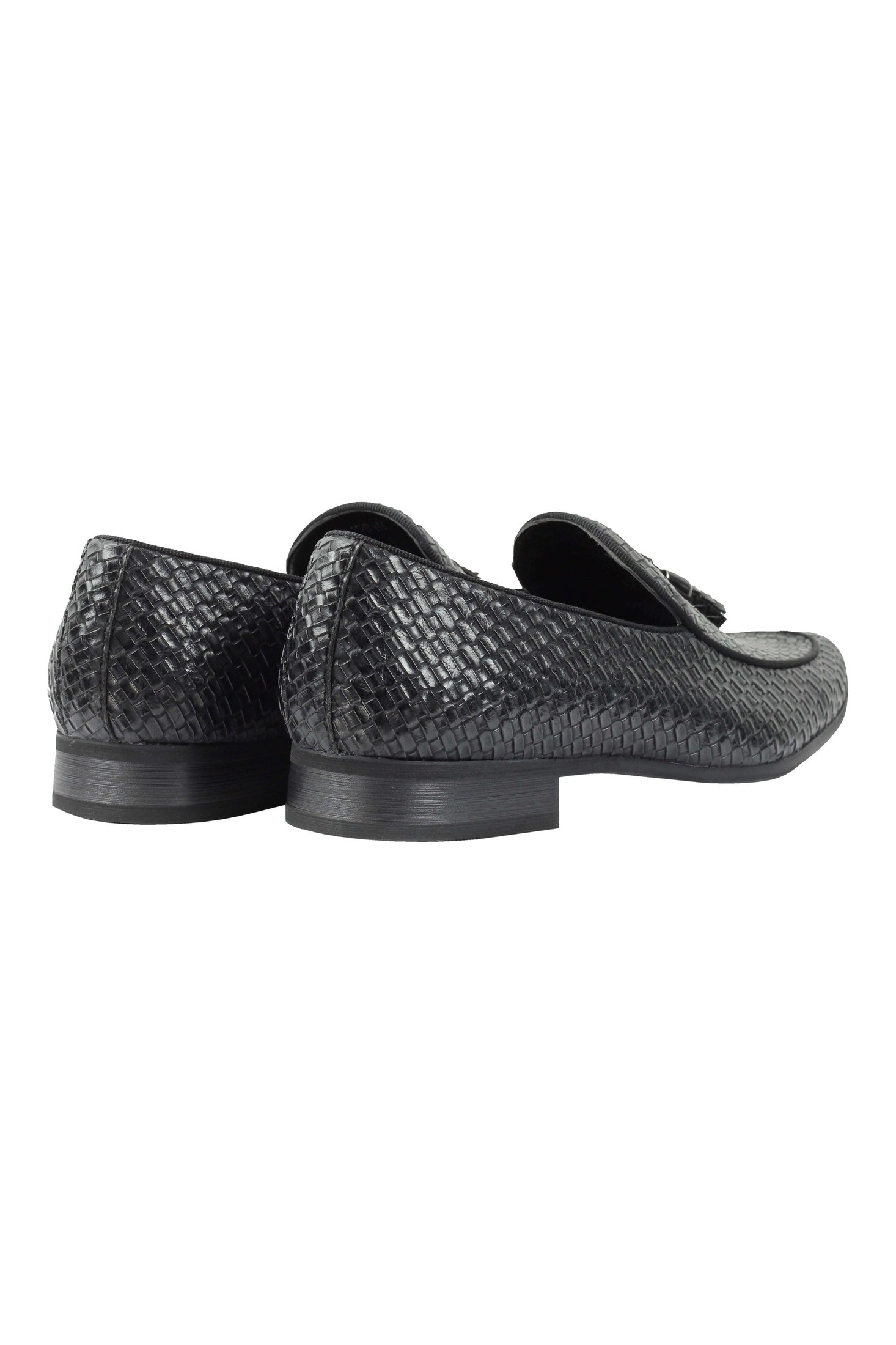 FAUX LEATHER TASSEL MOCCASIN LOAFERS IN BLACK