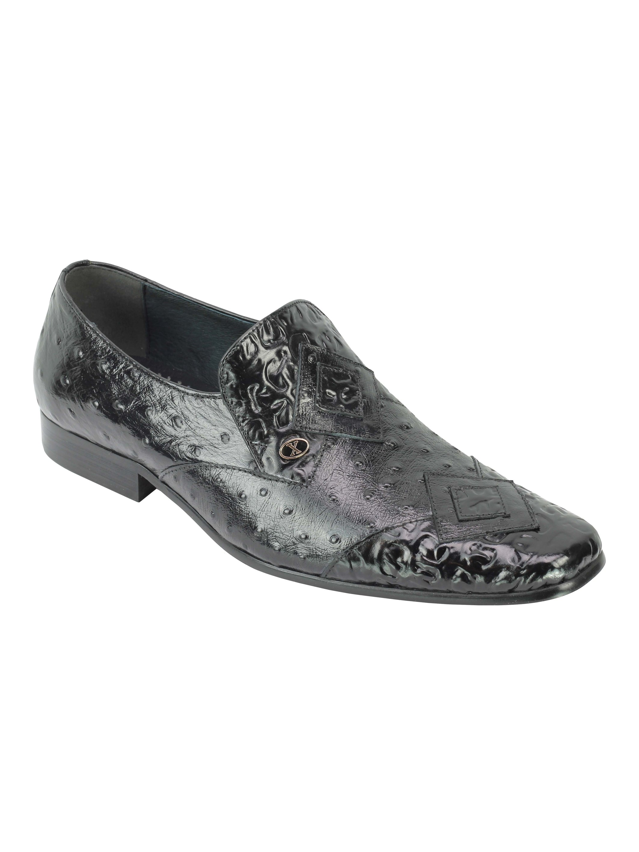 Mens Black Real Leather Ostrich Skin Print Smart Office Party Loafer Dress Shoes