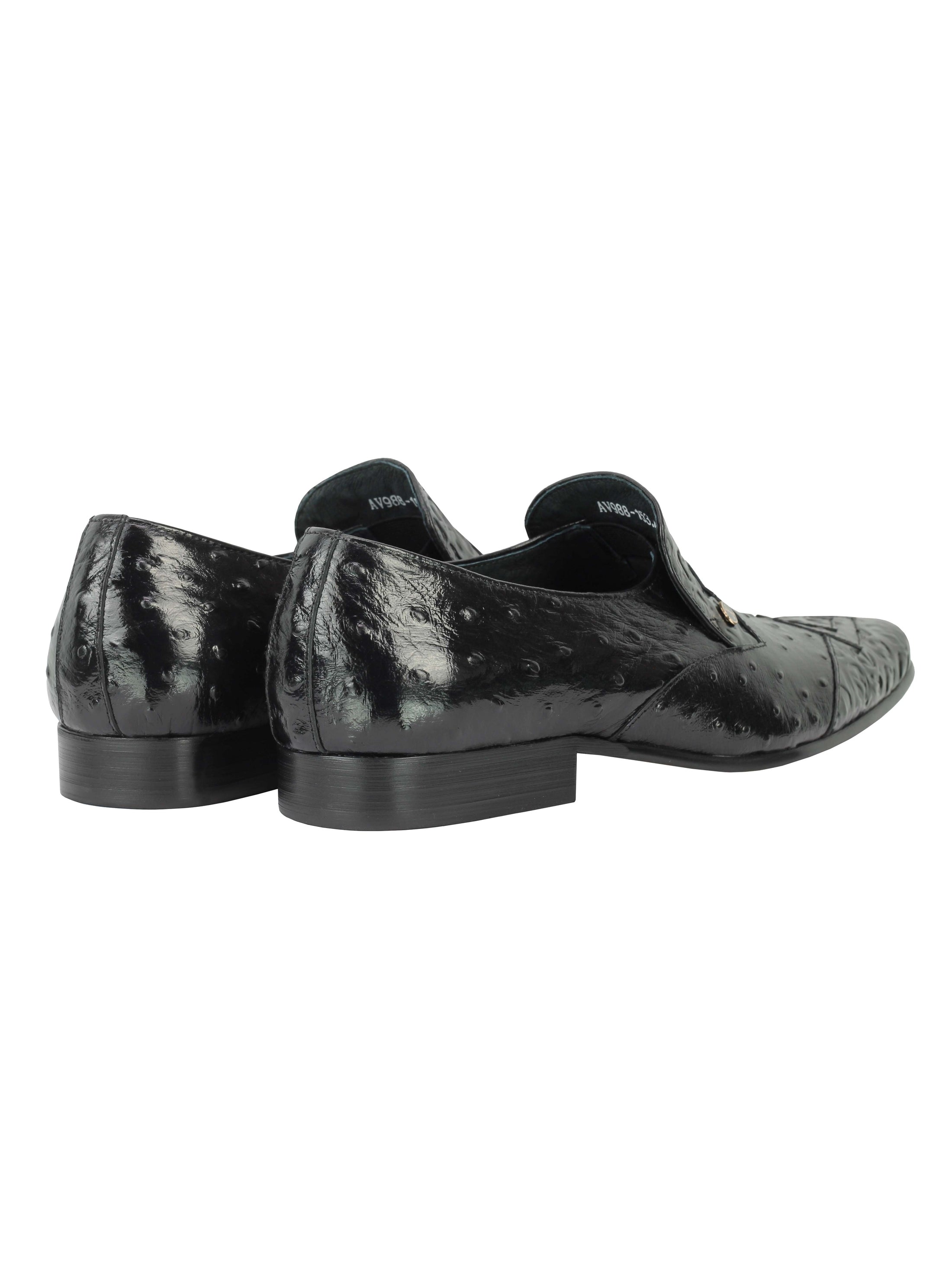 Mens Black Real Leather Ostrich Skin Print Smart Office Party Loafer Dress Shoes