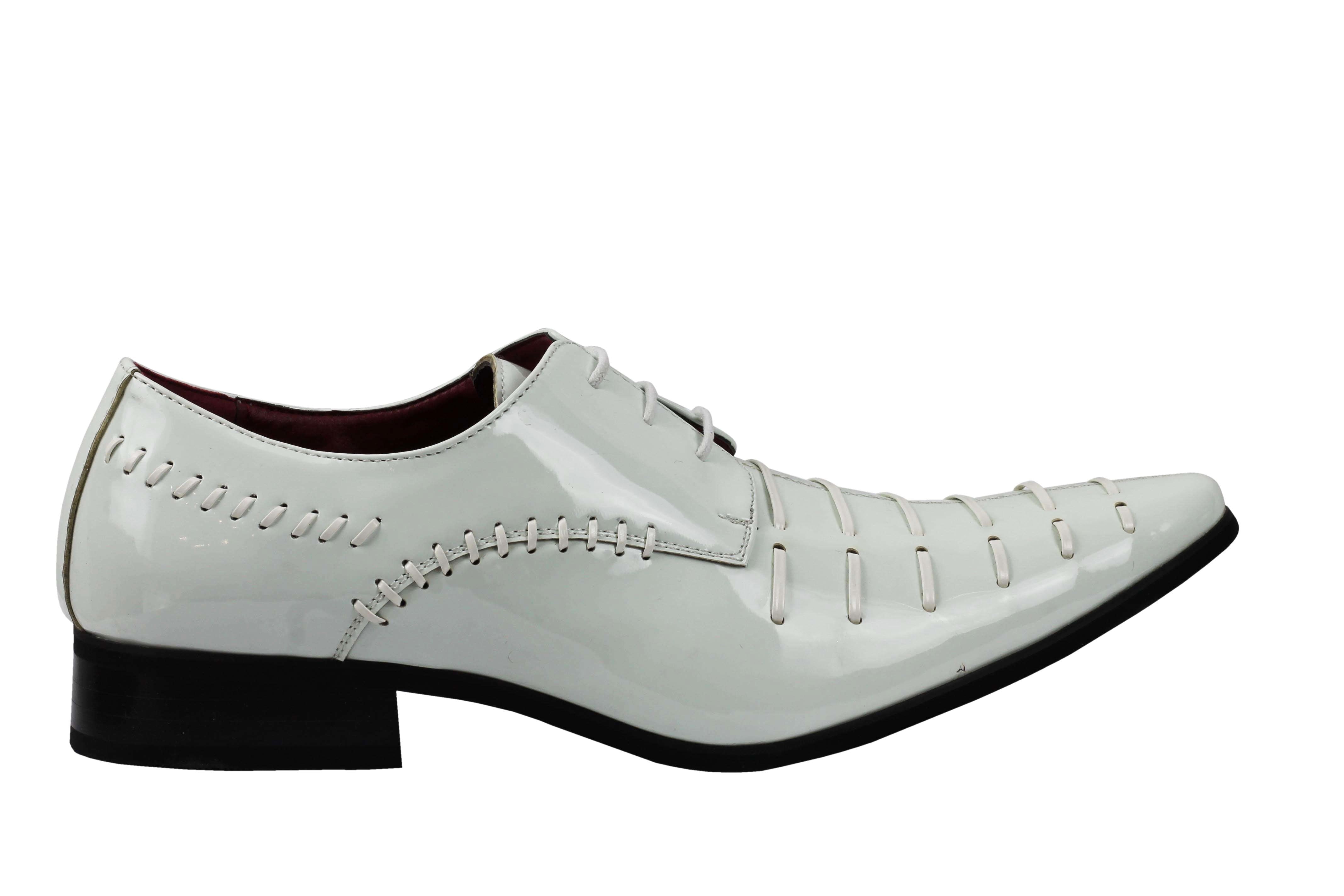 Shiny Patent Faux Leather Lace Up White Shoes