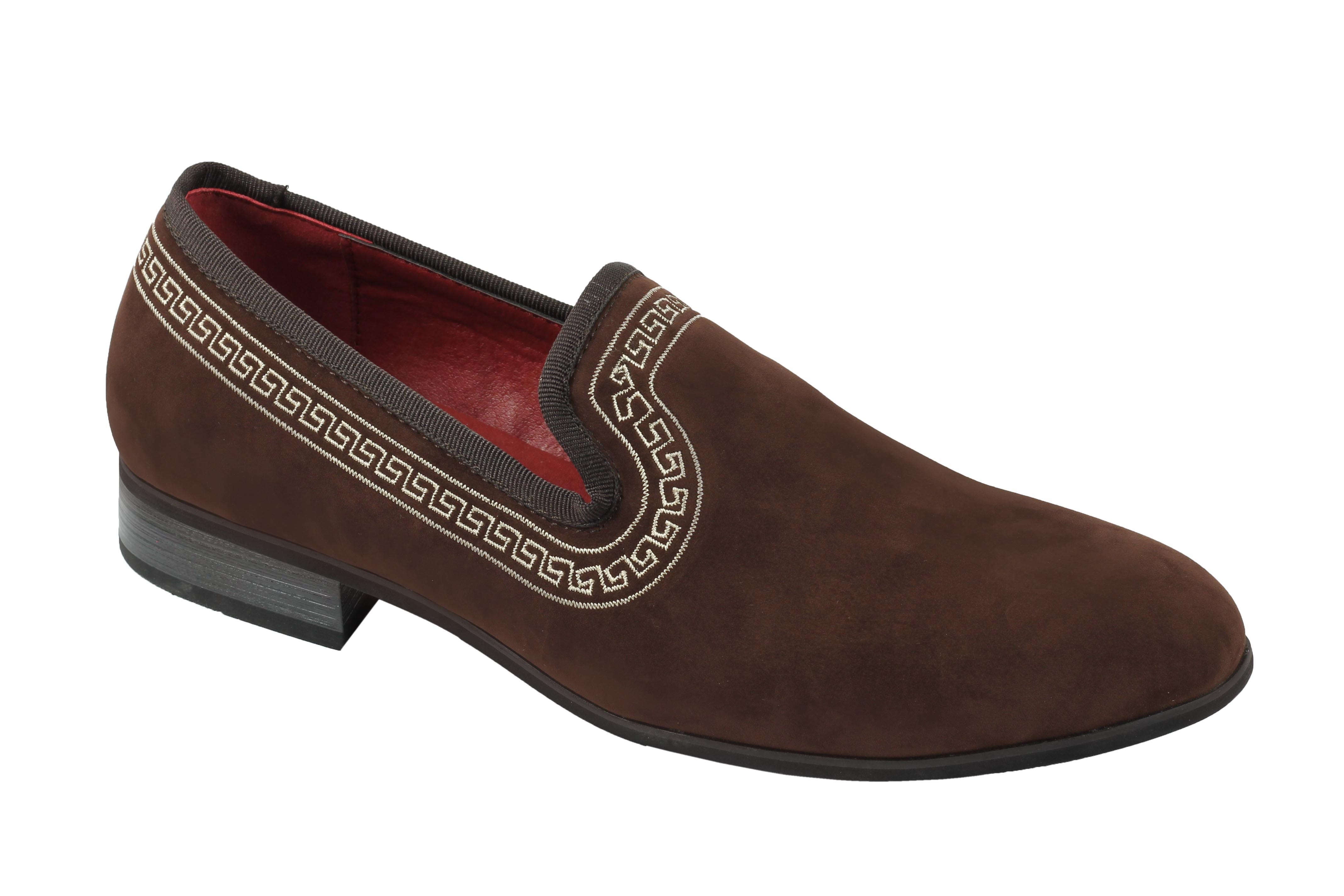 Faux Leather Mosaic Pattern Embroidery Loafers In Brown