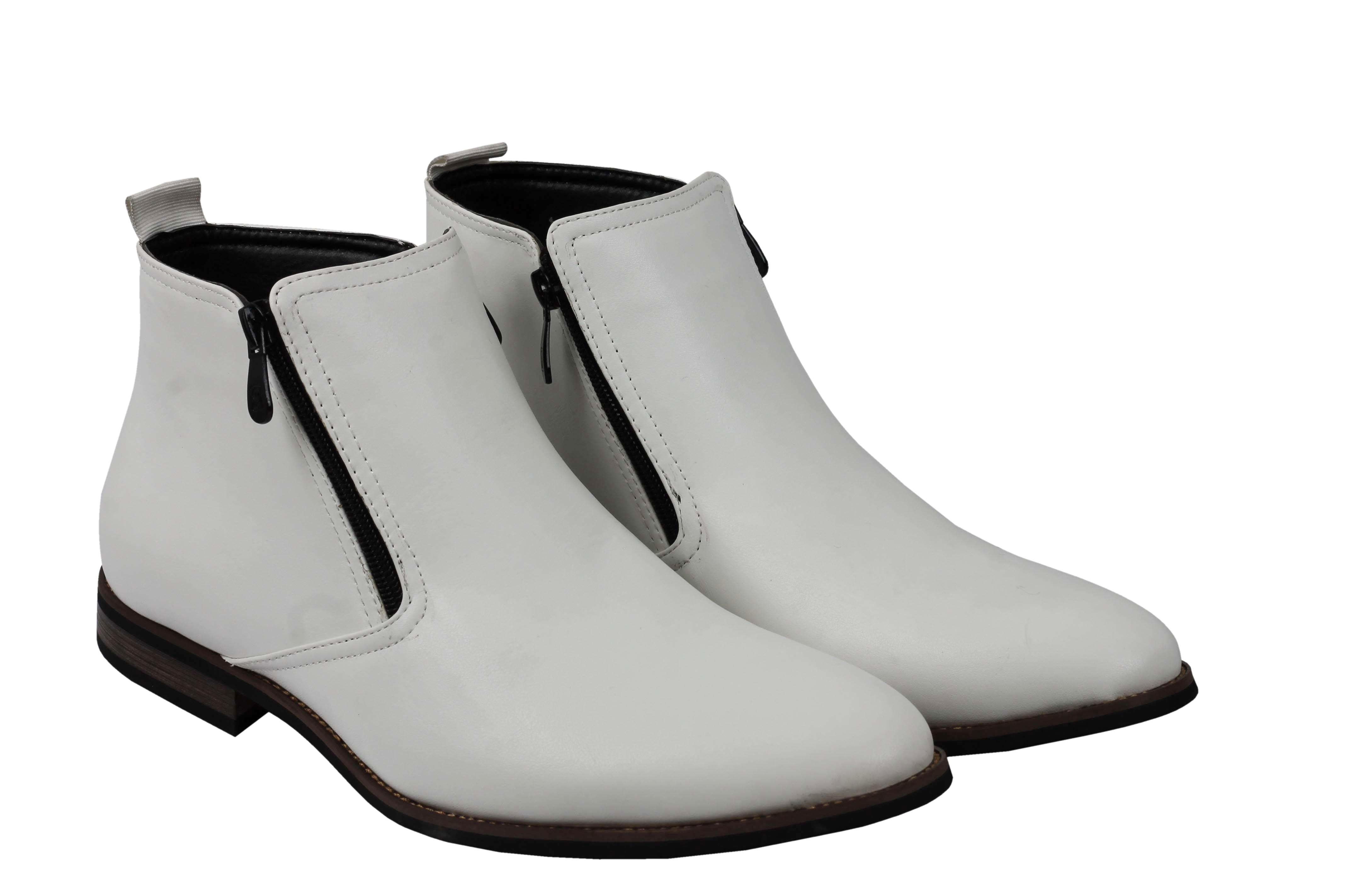 Faux Leather Chelsea Boots Low Ankle In White