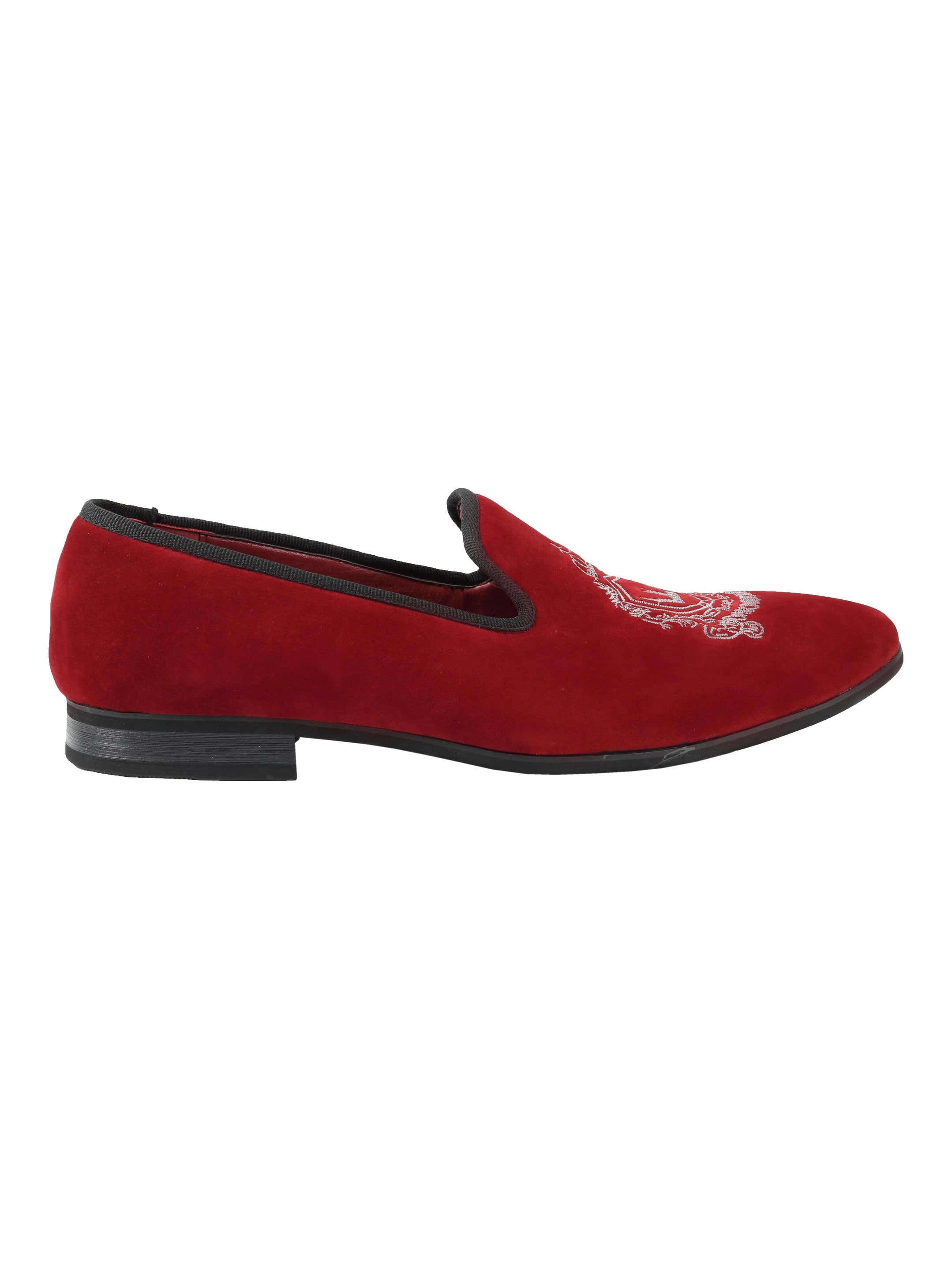 Faux Velvet Embroidery Suede Leather Loafers In Maroon