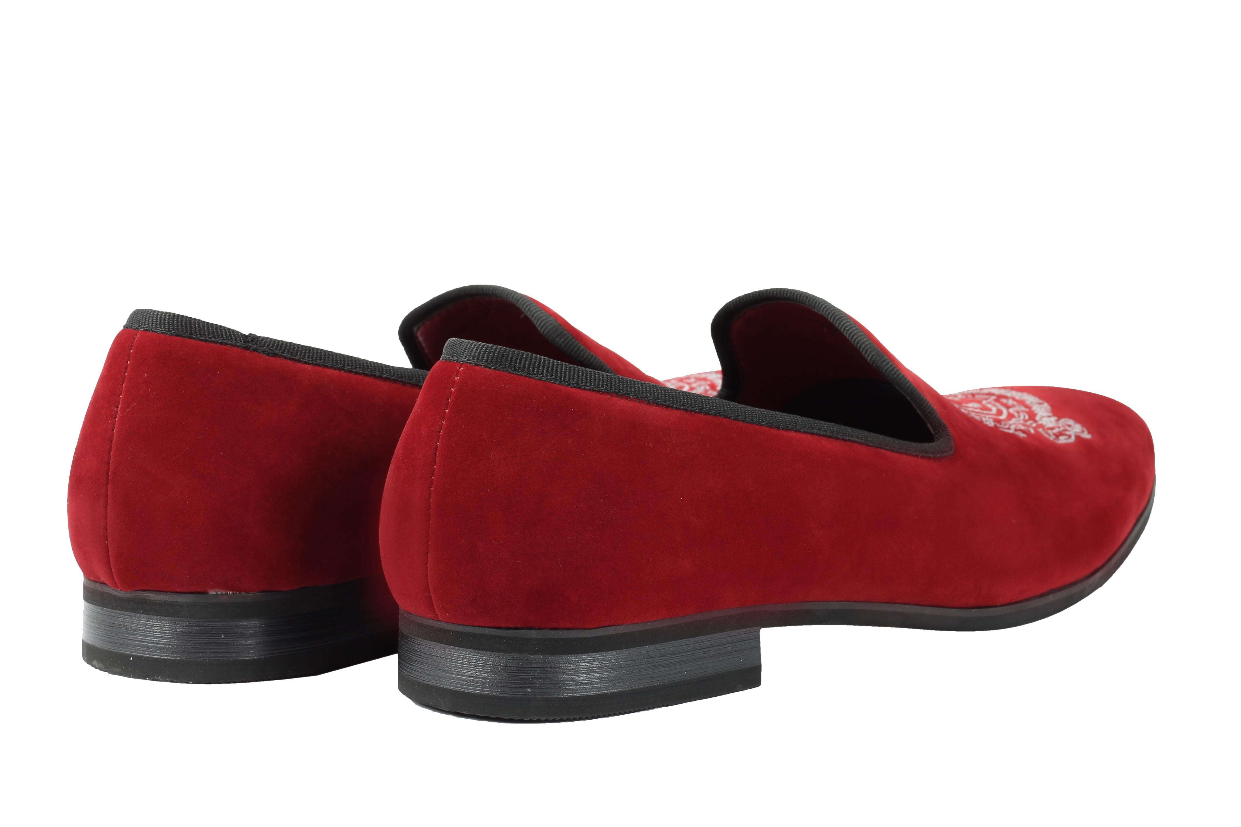 Faux Velvet Embroidery Suede Leather Loafers In Maroon