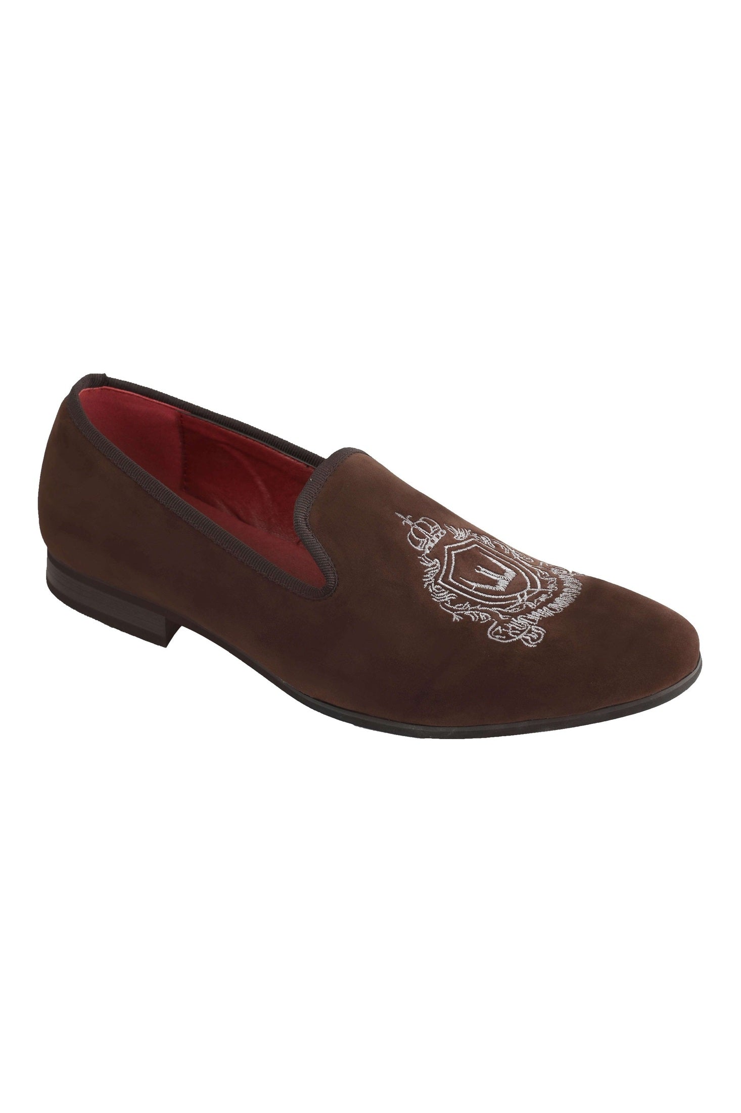 FAUX VELVET EMBROIDERY SUEDE LEATHER LOAFERS IN BROWN