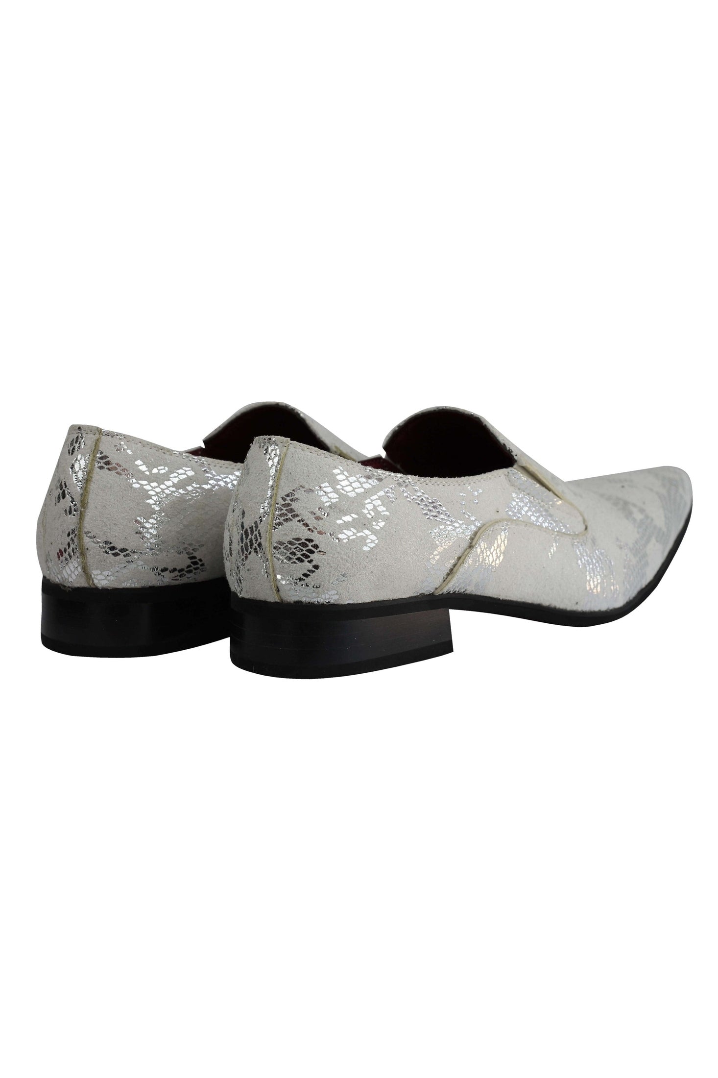 FAUX LEATHER LINED METALLIC PRINT WHITE LOAFERS