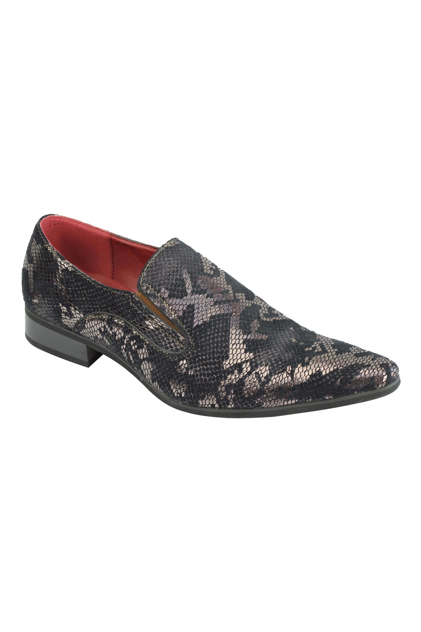 FAUX LEATHER LINED METALLIC PRINT BROWN LOAFERS