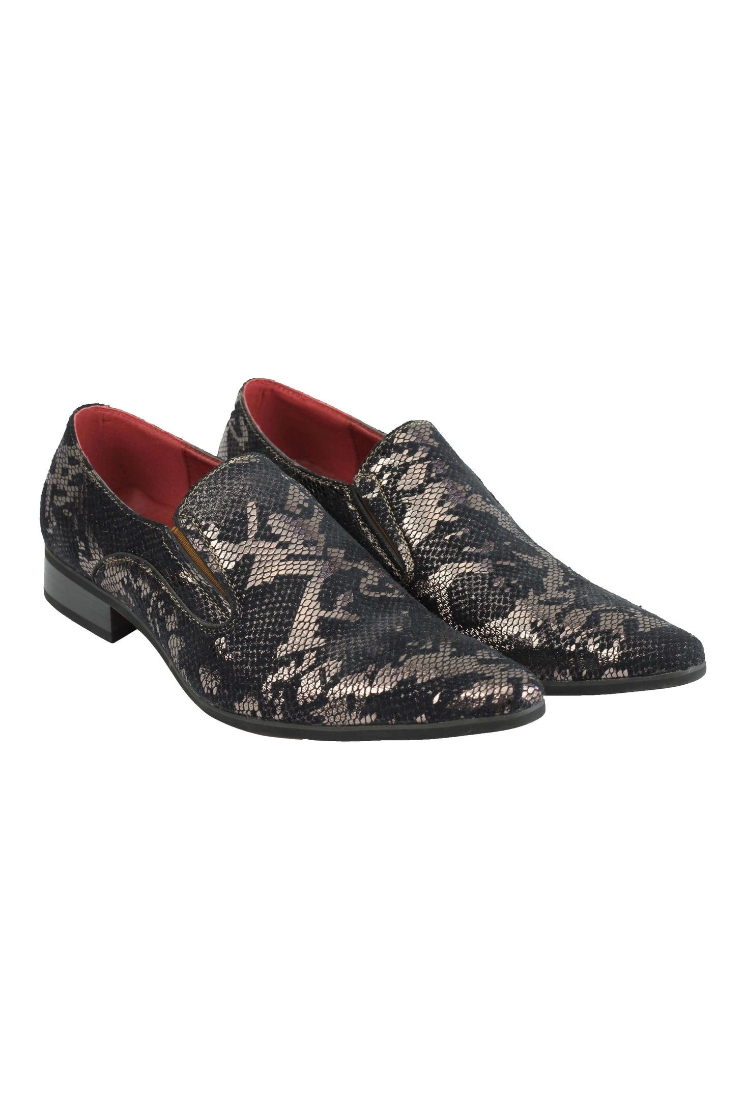 FAUX LEATHER LINED METALLIC PRINT BROWN LOAFERS