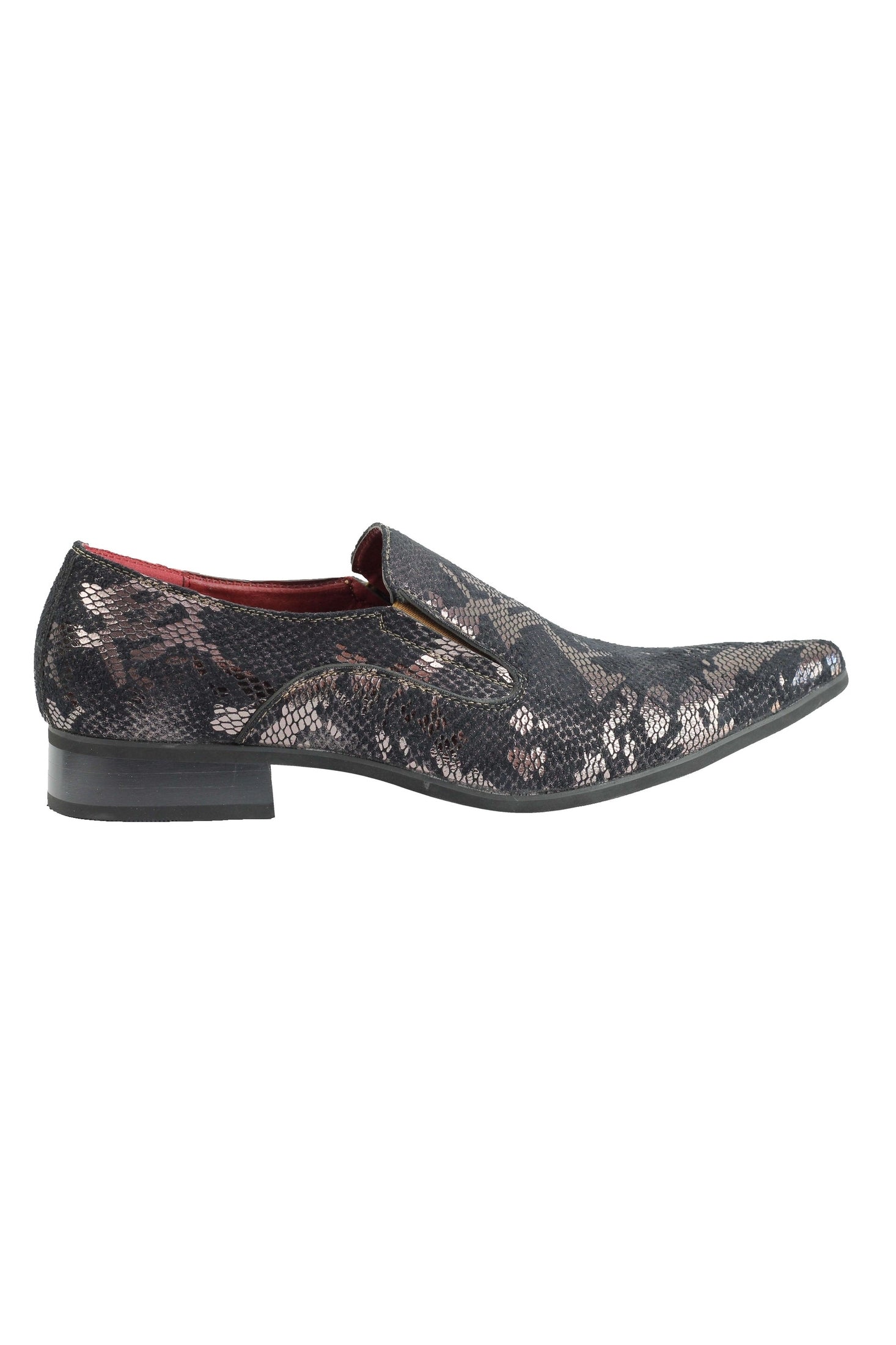 FAUX LEATHER LINED METALLIC PRINT BROWN LOAFERS