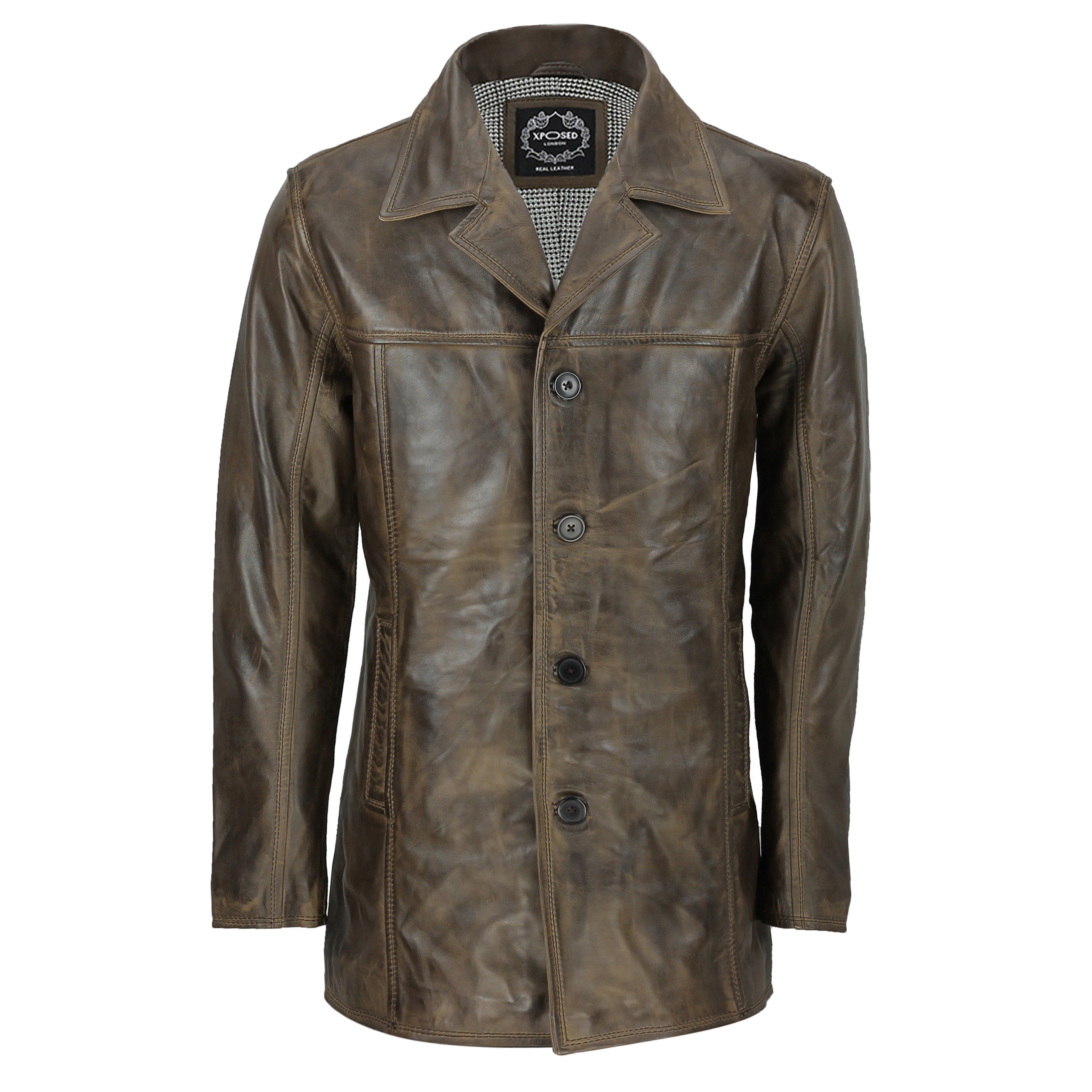 MEN'S BROWN LEATHER REEFER JACKET