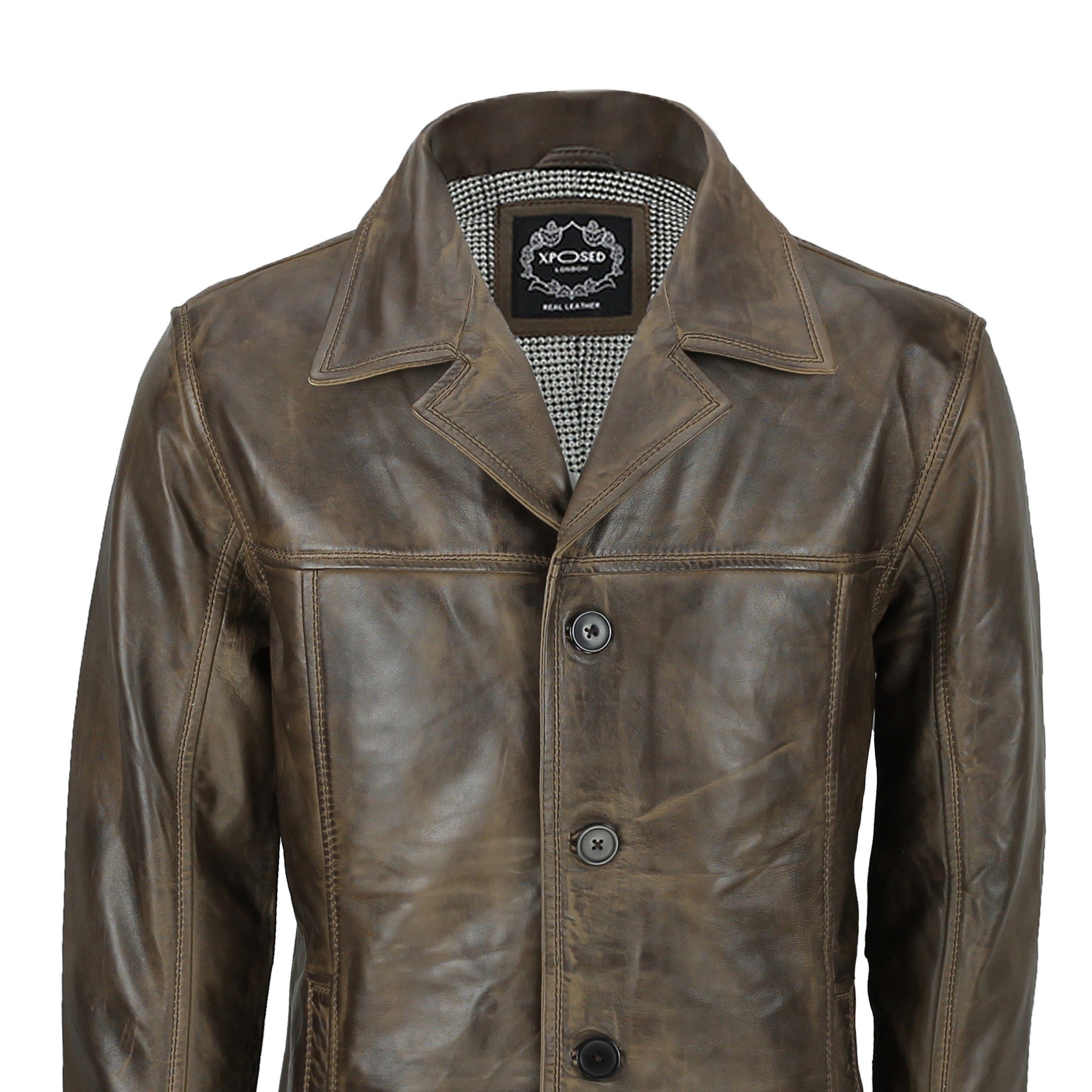 MEN'S BROWN LEATHER REEFER JACKET