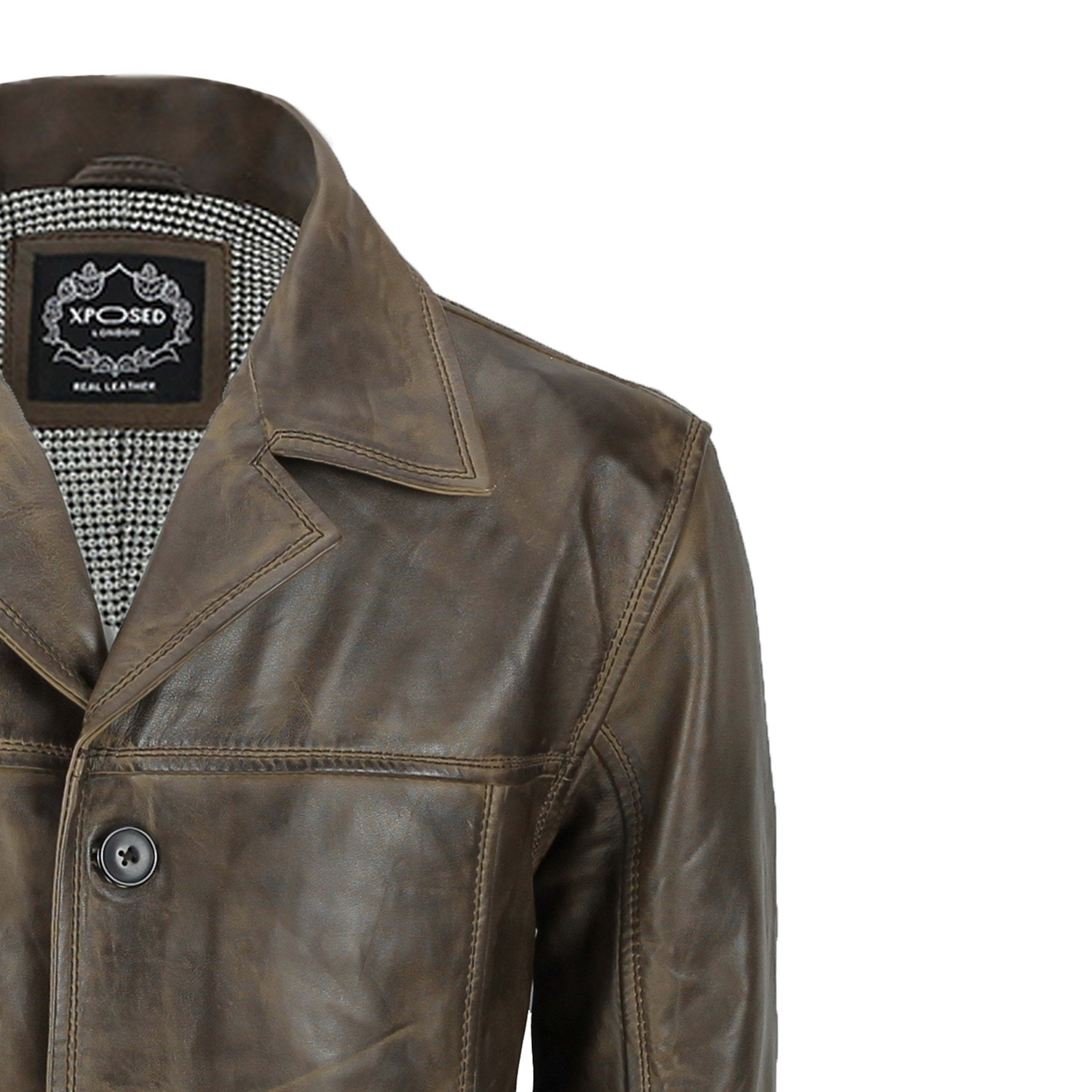 MEN'S BROWN LEATHER REEFER JACKET