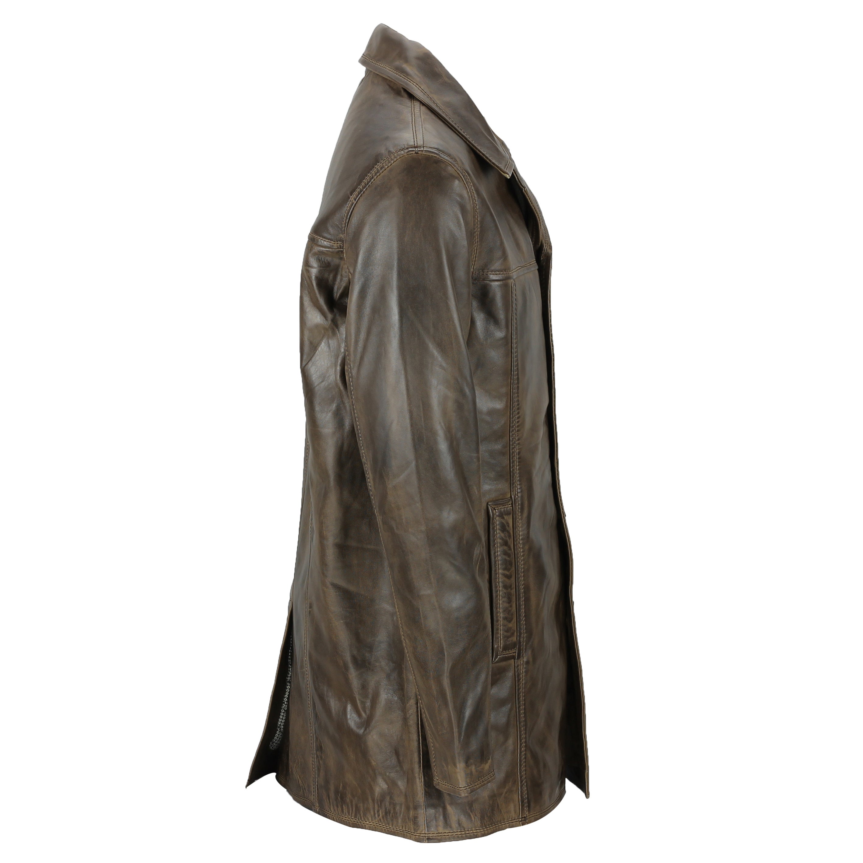 MEN'S BROWN LEATHER REEFER JACKET