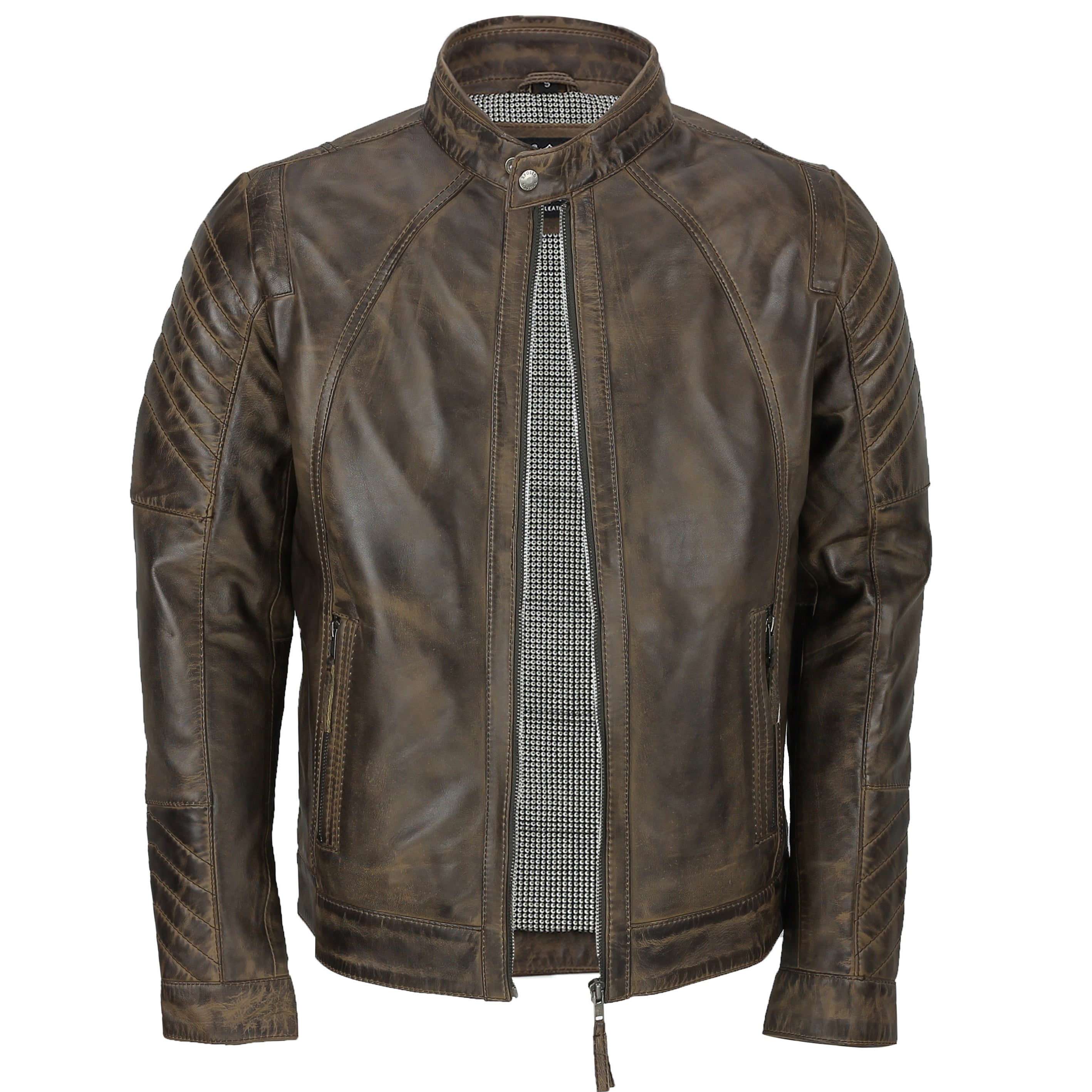 BROWN BIKER LEATHER JACKET
