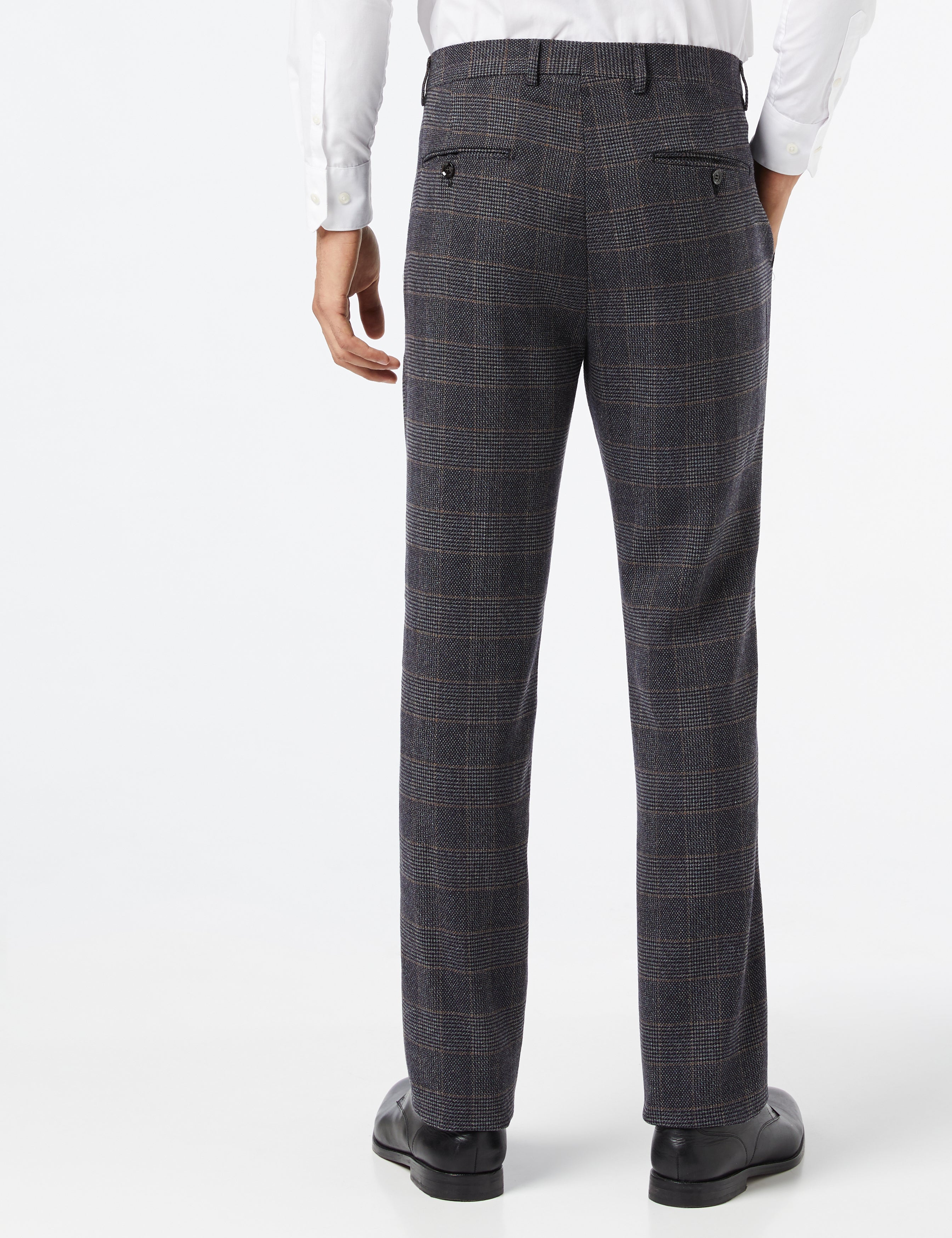 ETHAN-GREY TWEED CHECK TROUSER