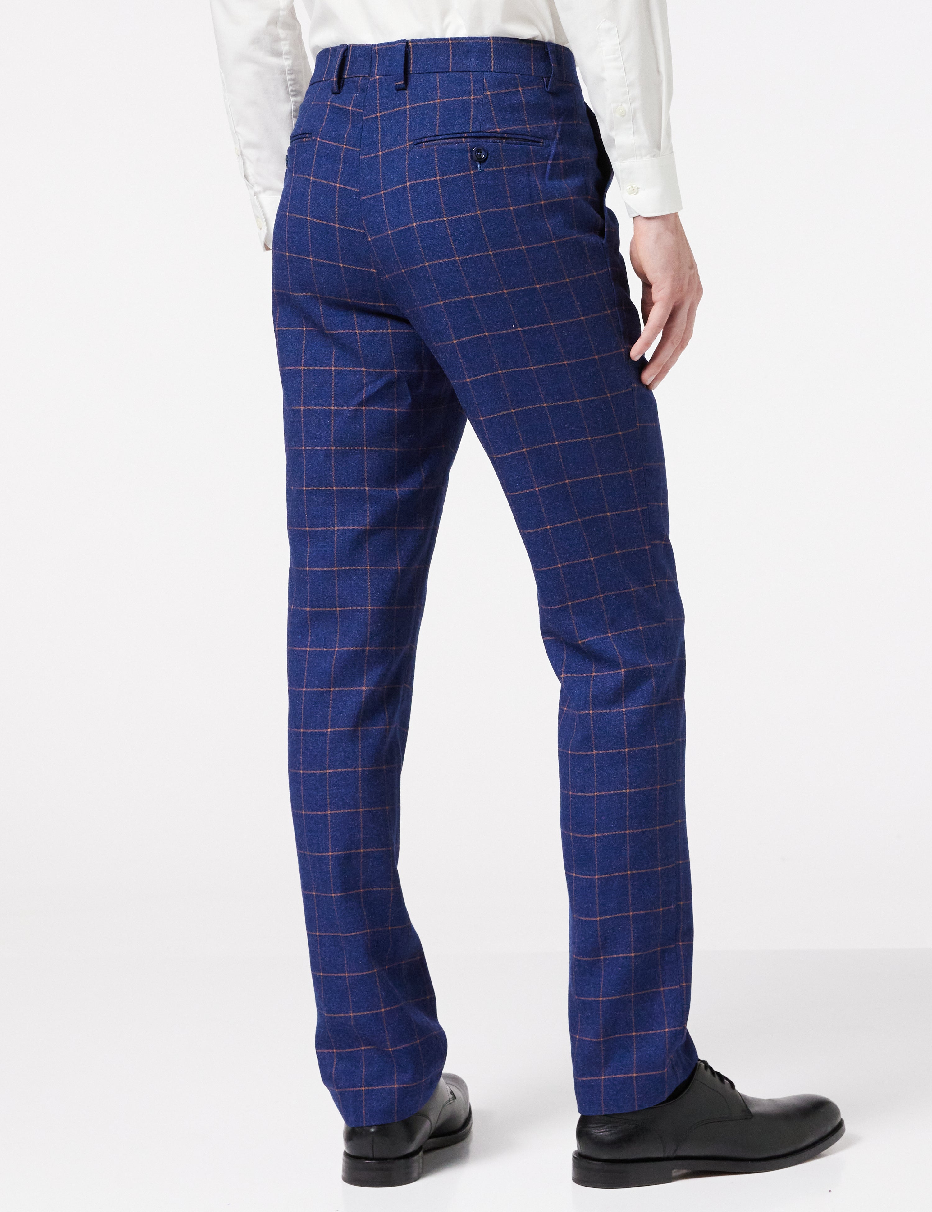ROGER - Mens Blue Formal Suit Check Trousers Vintage Style