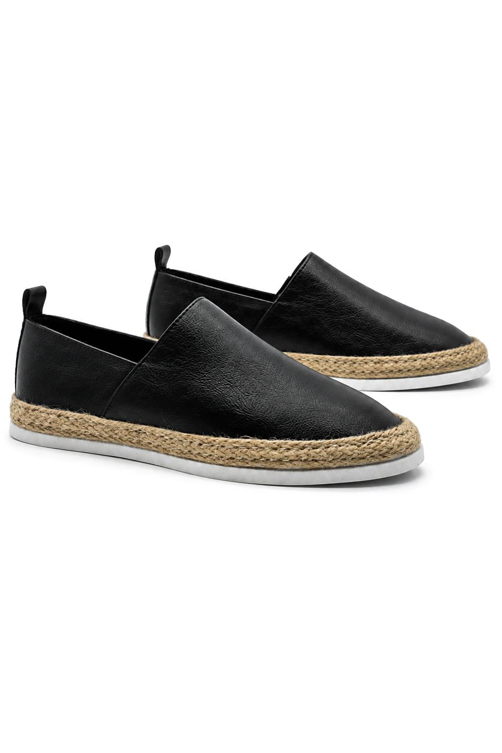 Men’s Black Faux Leather Slip-On Espadrille Shoes