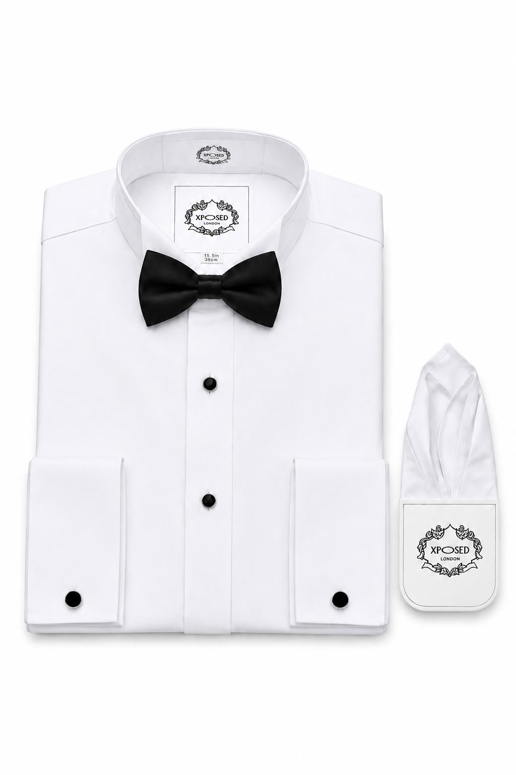 WHITE TUXEDO WING COLLAR SHIRT
