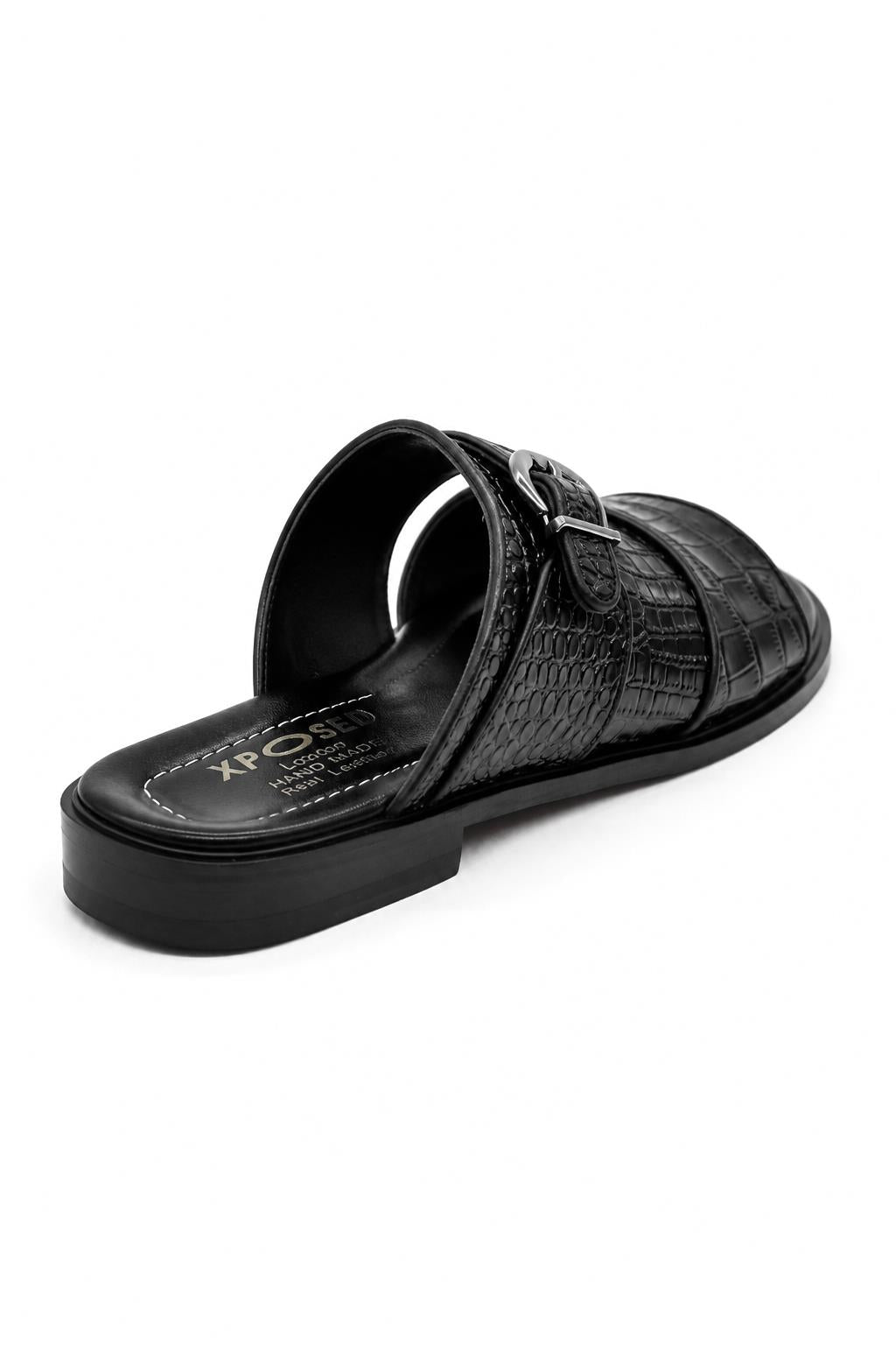 Men’s Ade 2 Black Handmade Real Leather Embossed Sandals