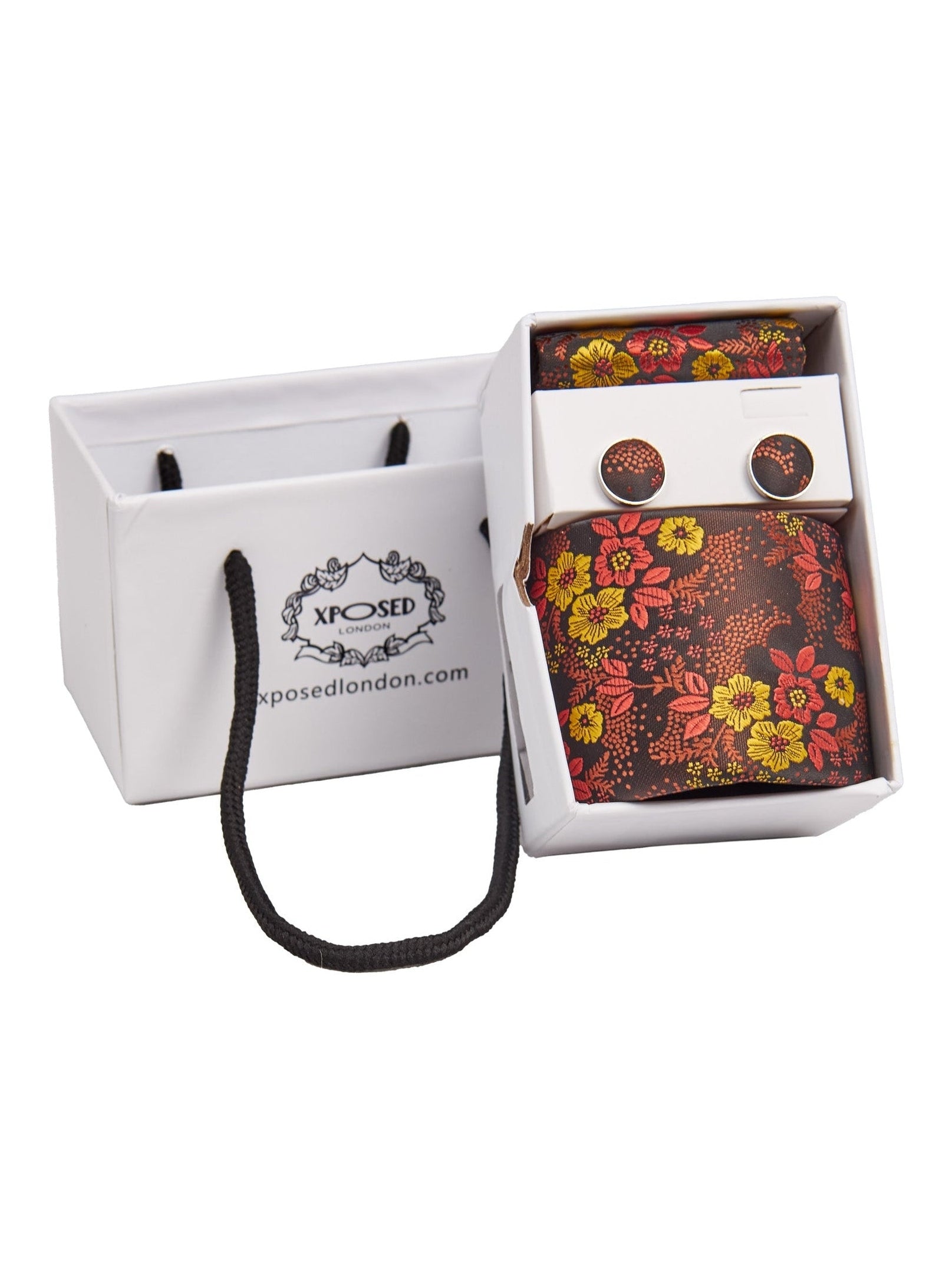 BRAUNES KRAWATTE-SET MIT BLUMENPRINT