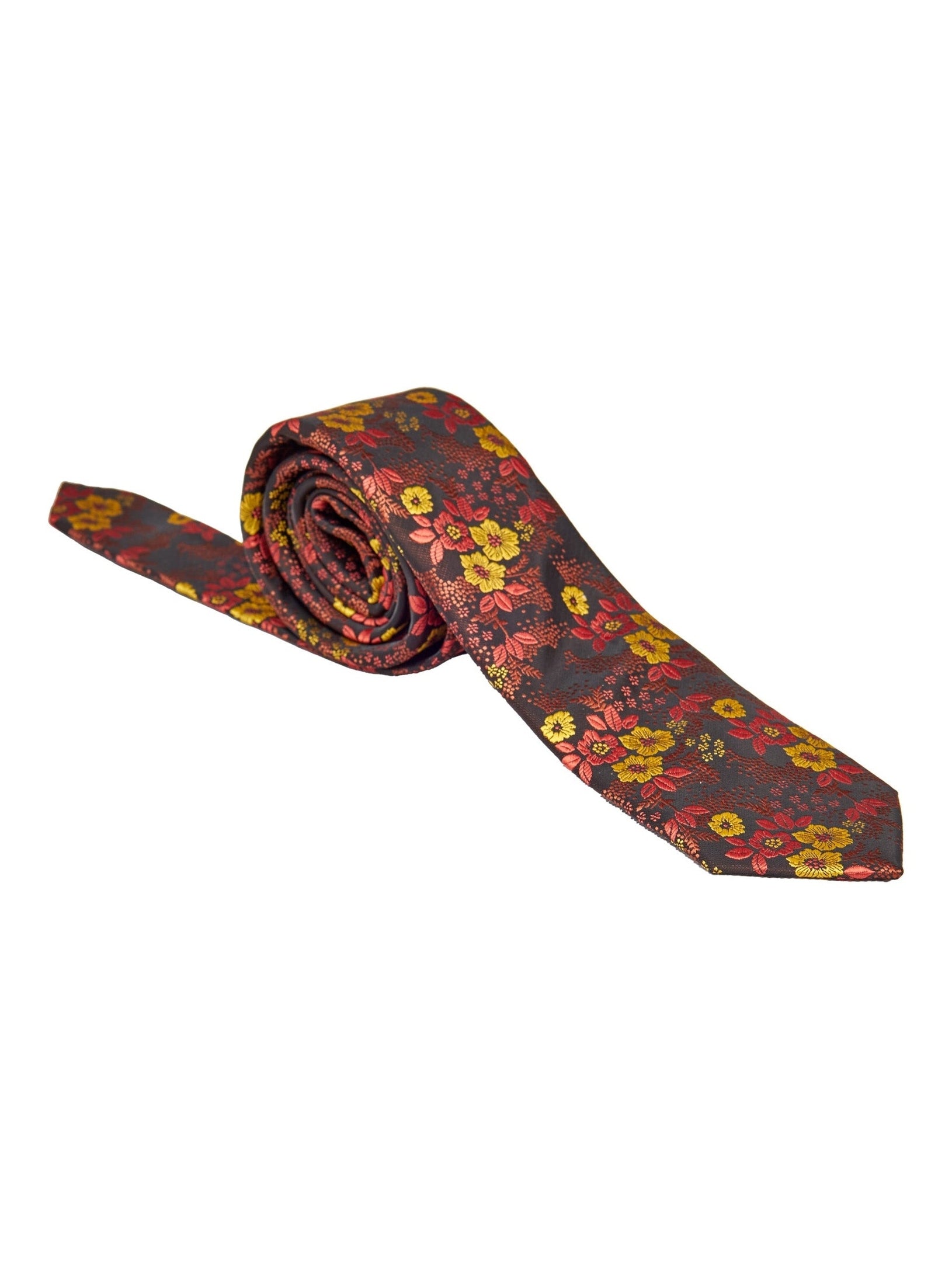 BRAUNES KRAWATTE-SET MIT BLUMENPRINT