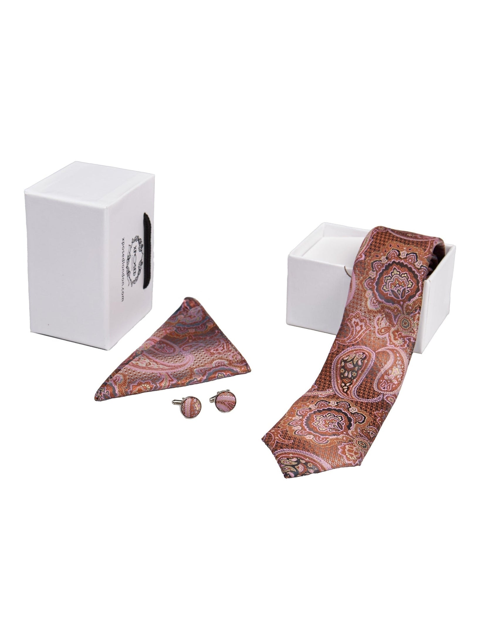 BURNT ORANGE PAISLEY PRINT NECK TIE SET