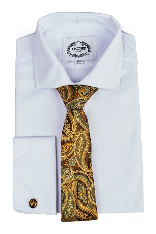 BROWN GOLD FLORAL PAISLEY NECK TIE SET