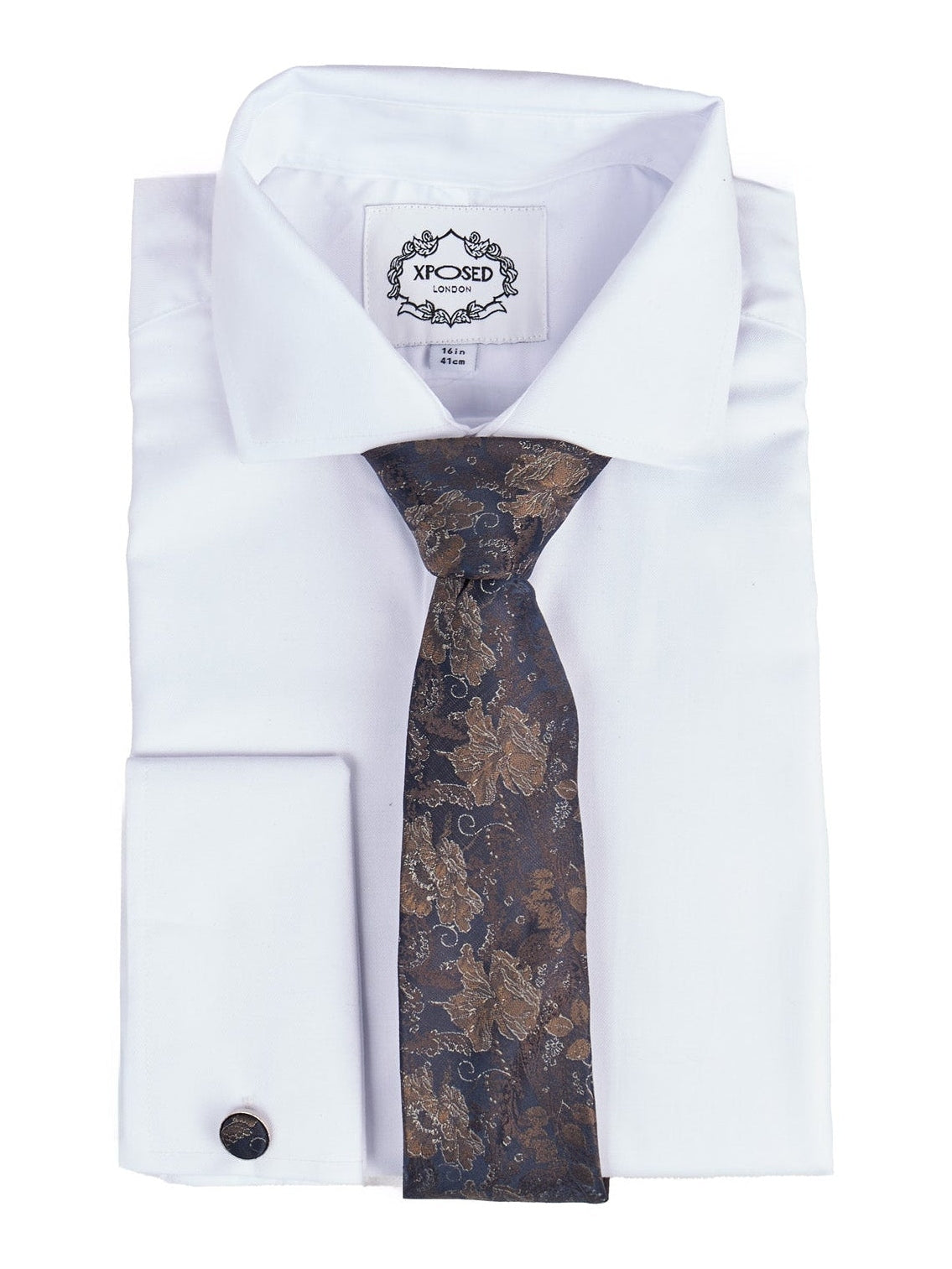 BROWN FLORAL FOLIAGE PRINT NECK TIE SET