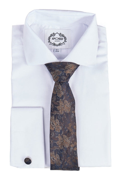BROWN FLORAL FOLIAGE PRINT NECK TIE SET