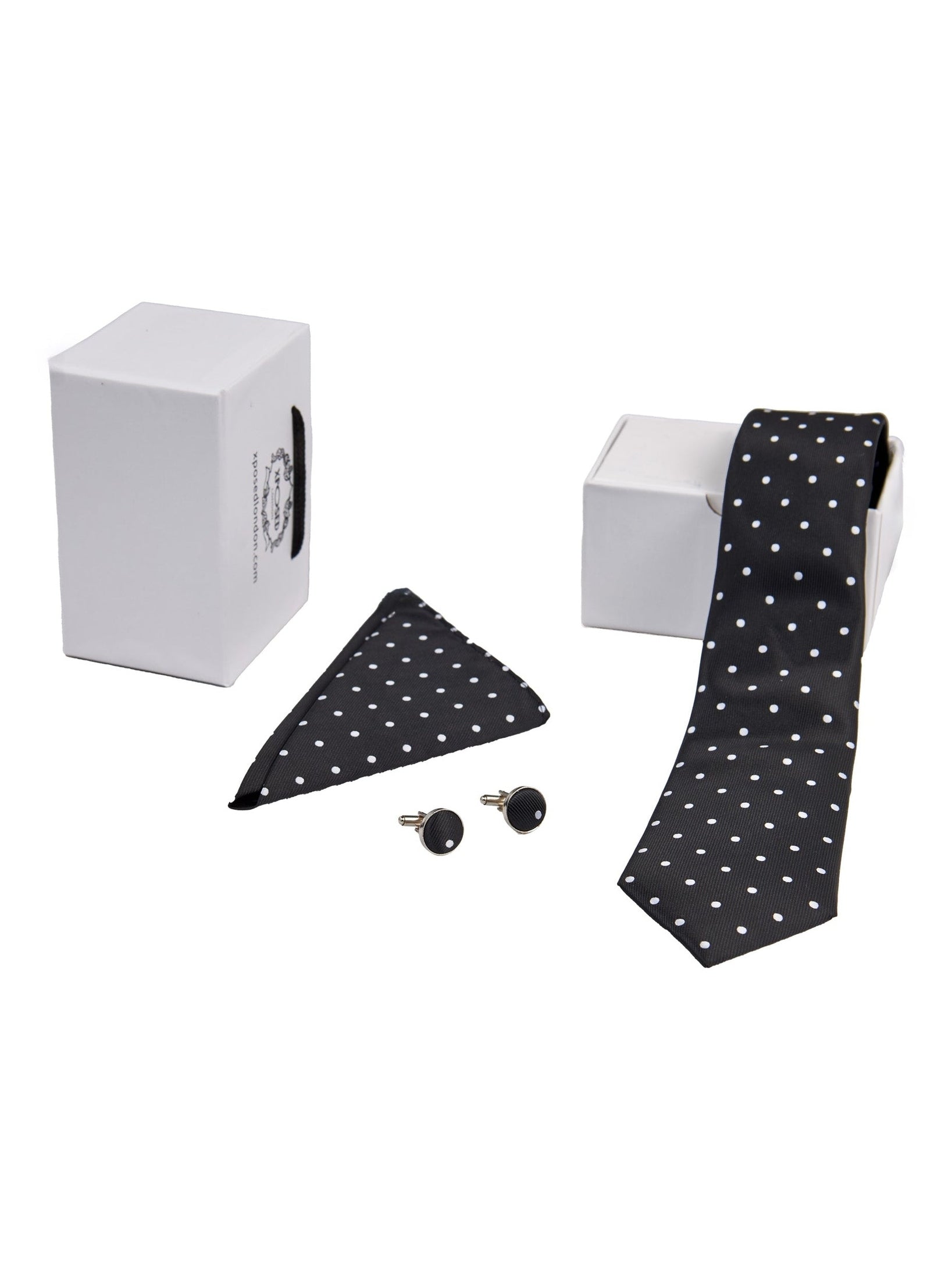 SCHWARZES POLKA-DOT-KRAWATTE-SET