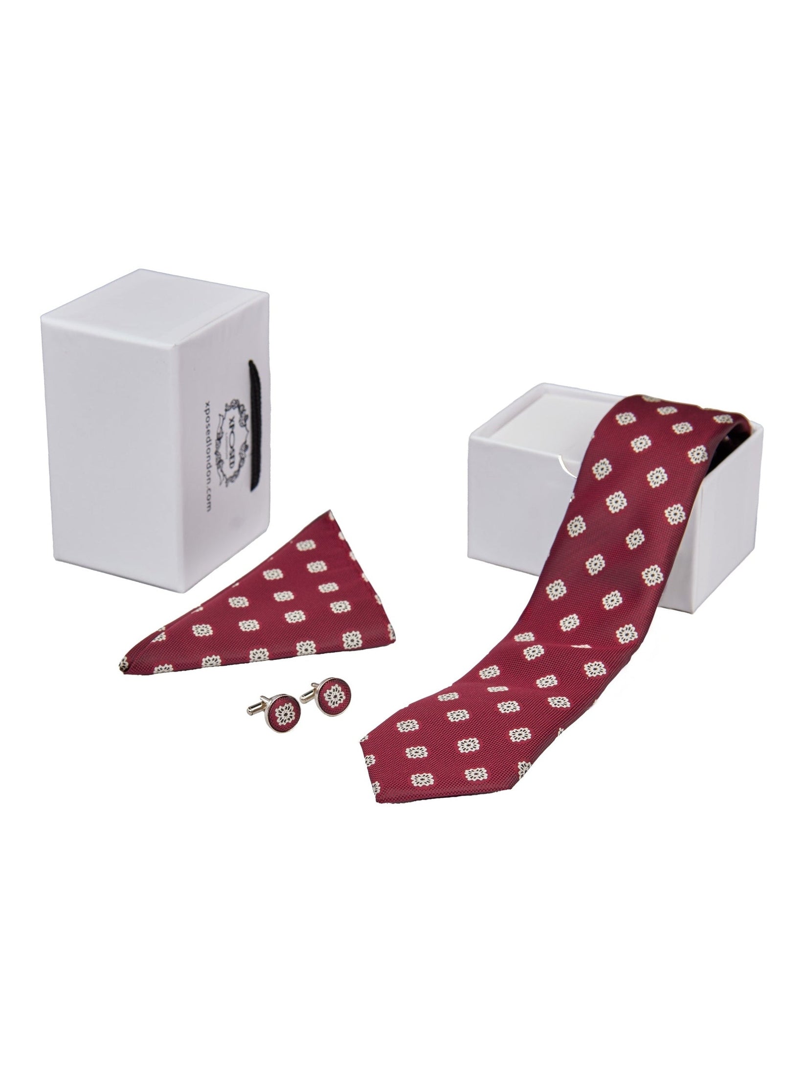 MAROON MINI FLORAL NECK TIE SET