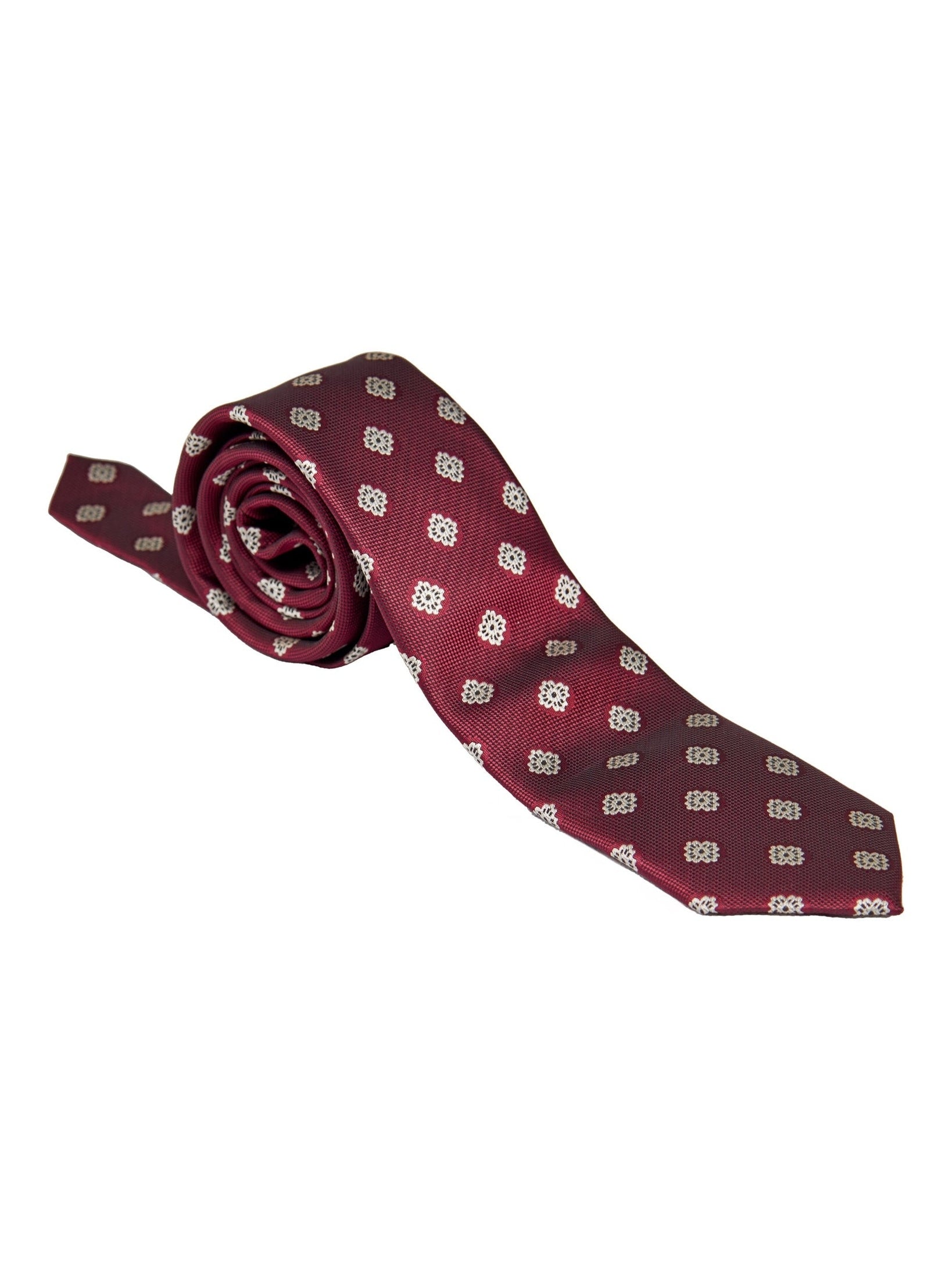 MAROON MINI FLORAL NECK TIE SET