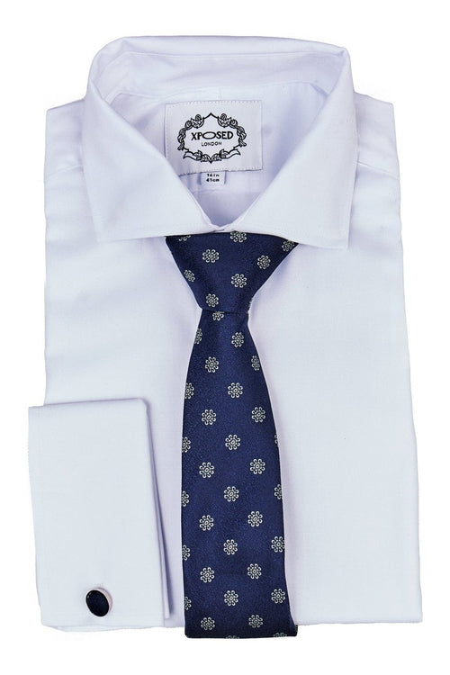 NAVY MINI FLORAL NECK TIE SET