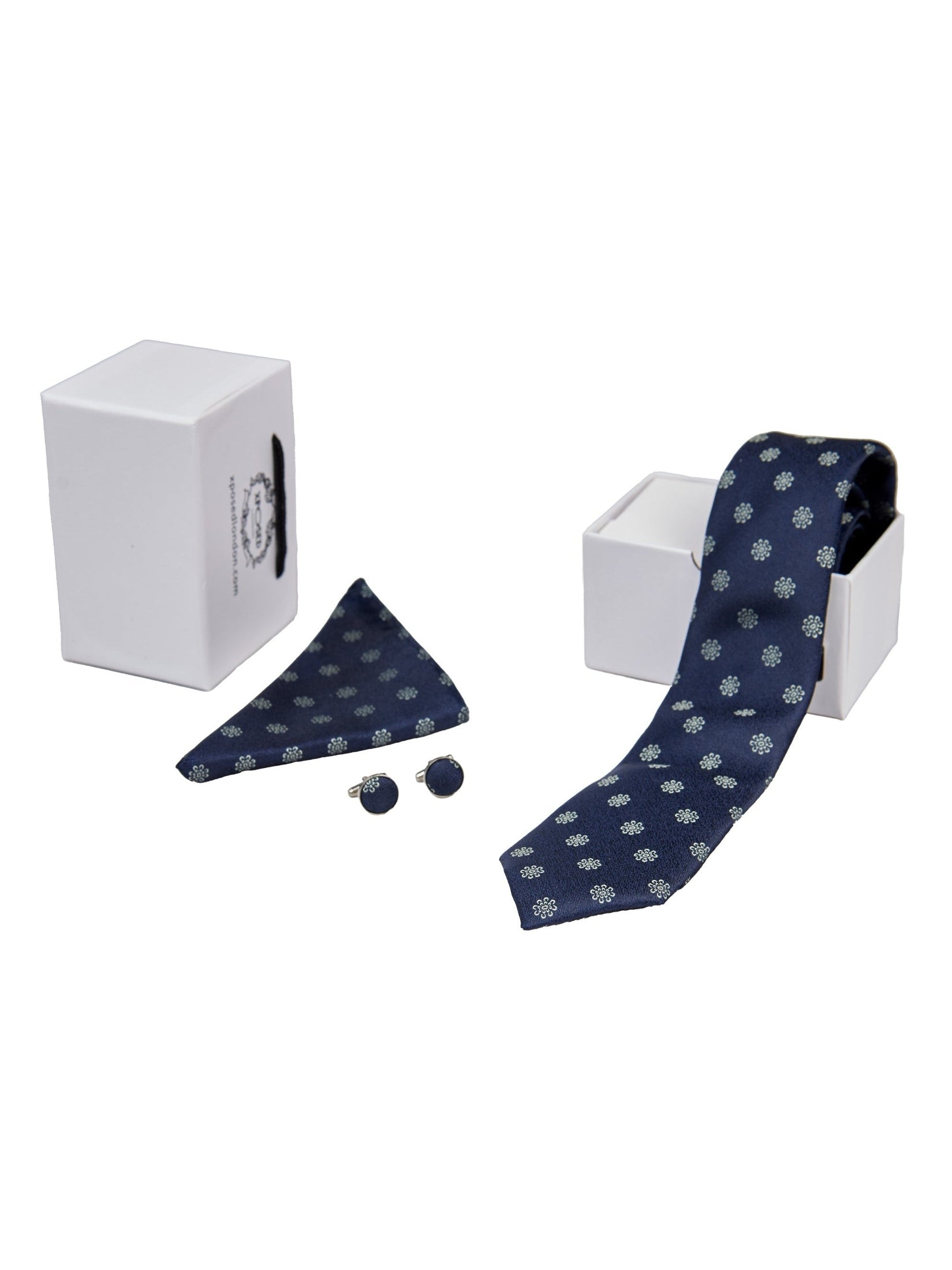 NAVY MINI FLORAL NECK TIE SET