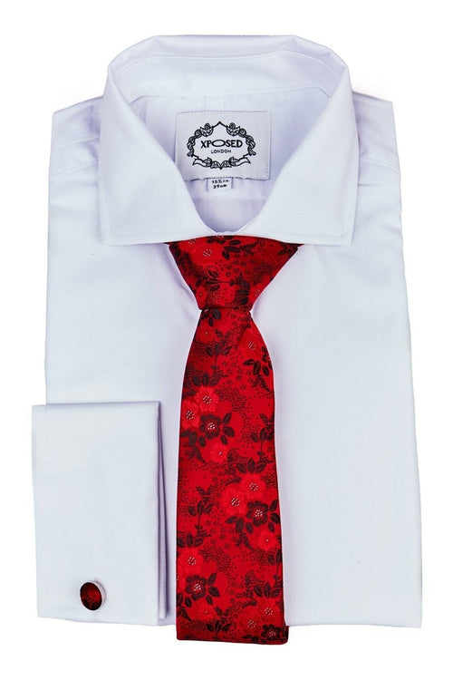 RED FLORAL FOLIAGE PRINT NECK TIE SET