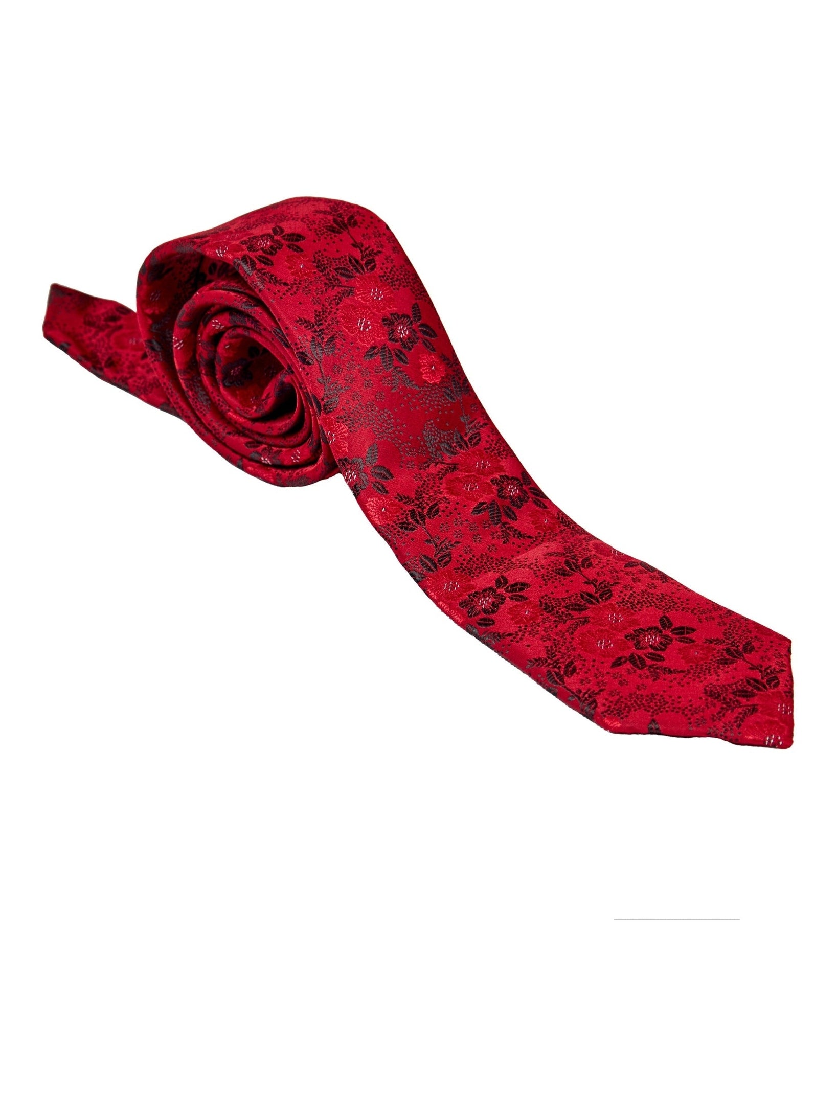 RED FLORAL FOLIAGE PRINT NECK TIE SET