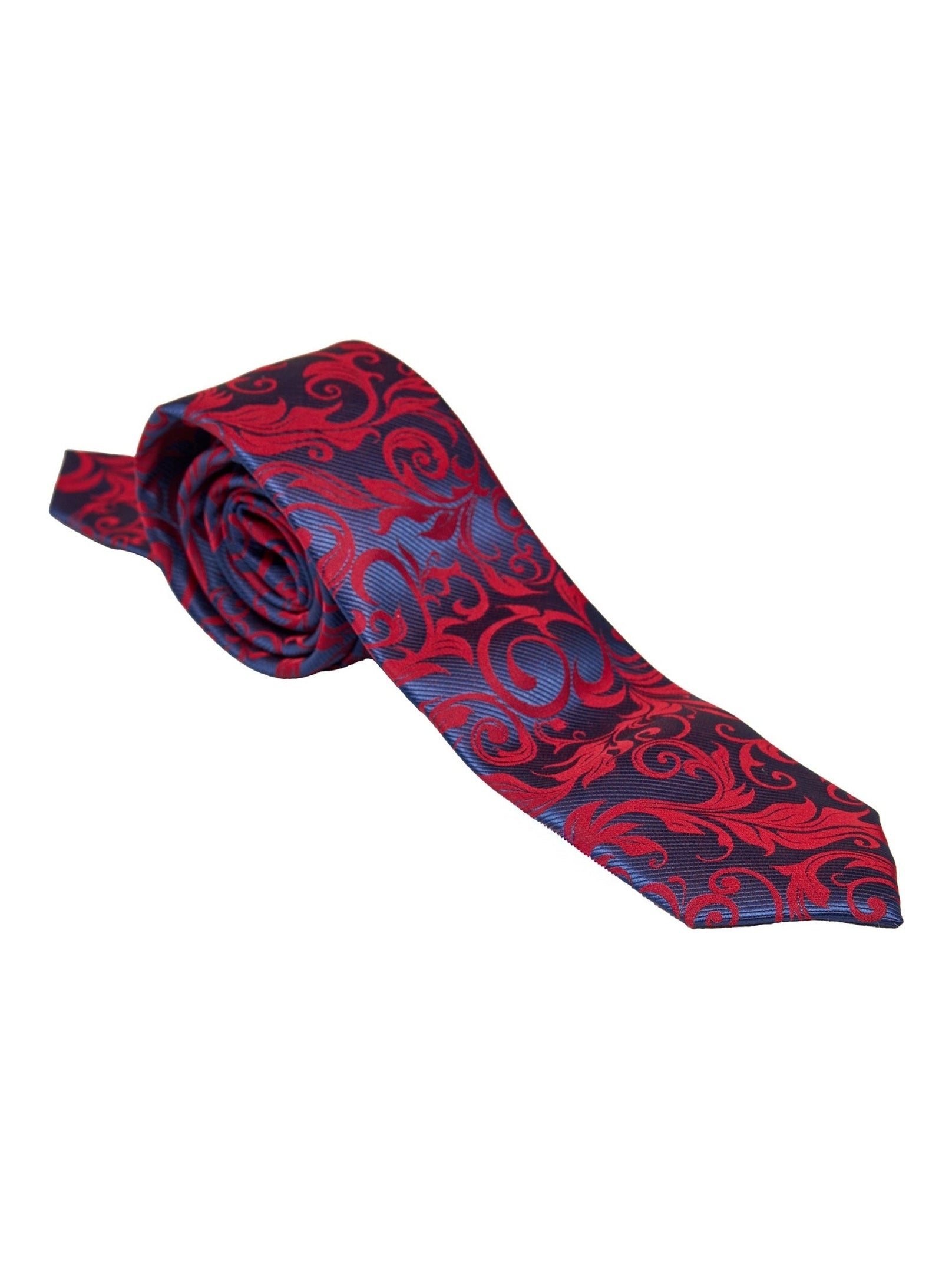 NAVY RED FLORAL PAISLEY NECK TIE SET